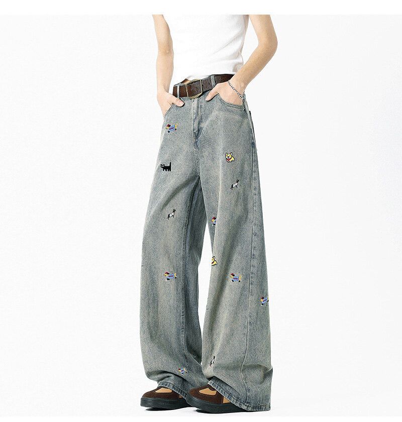 Japanese Brand Men's straight washed bootcut dachshund embroidered jeans Size US 32 / EU 48 - 3 Thumbnail