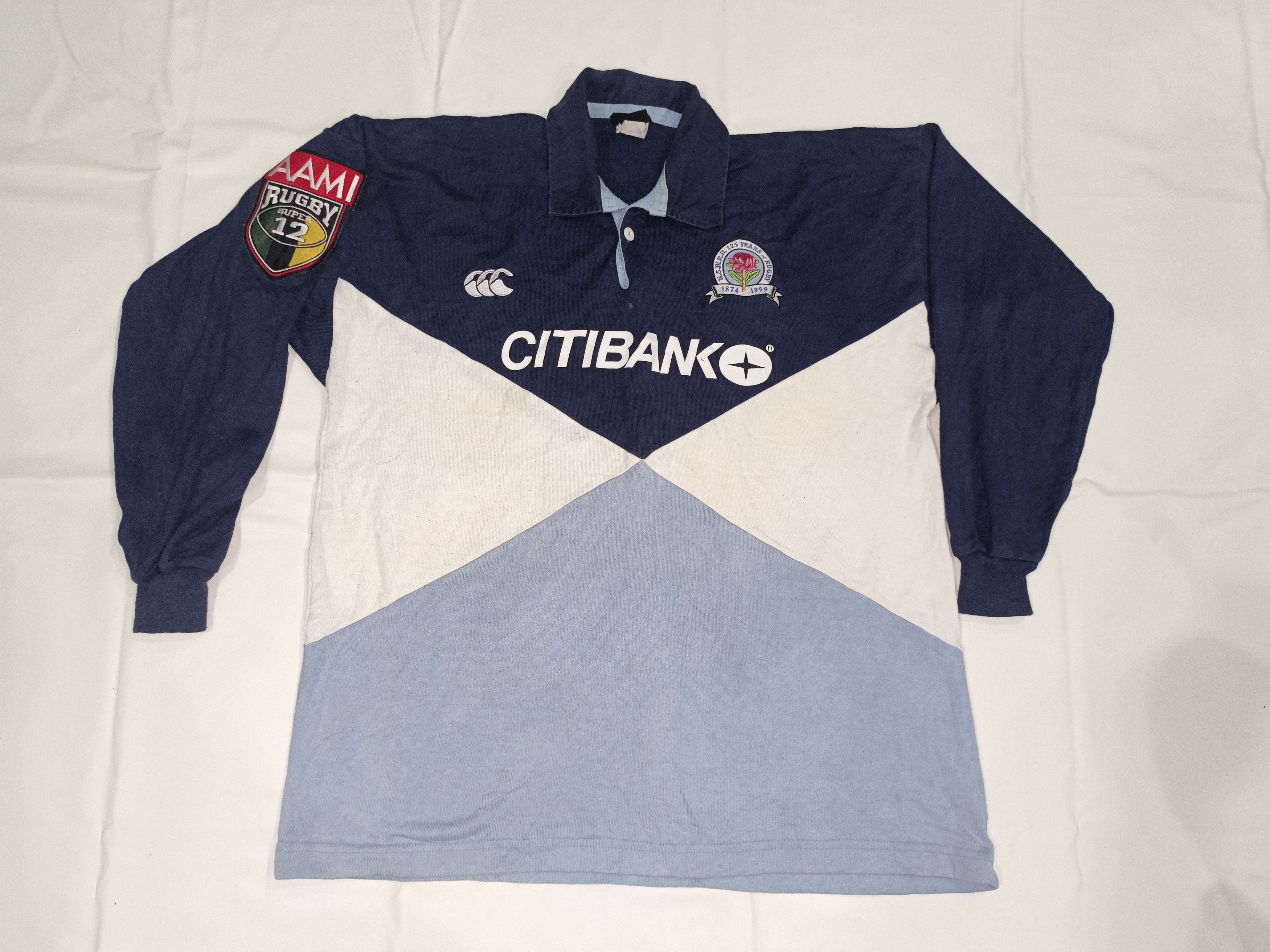 image of Canterbury Of New Zealand x Jersey Vintage 1999 Waratahs Rugby Union Jersey in Blue White (Size XL)