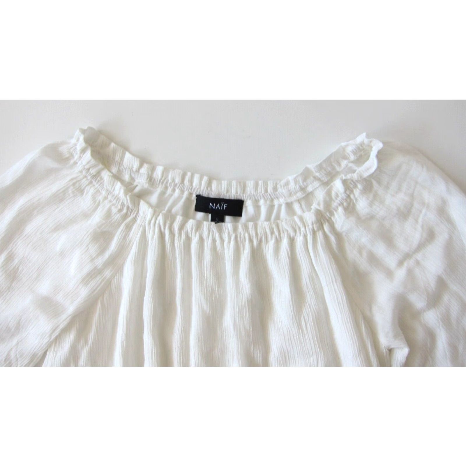Vintage NWT NAIF 100% Rayon White Scoop Neck Short Sleeve Shift Tunic Dress Large Size 36" / US 14 / IT 50 - 7 Thumbnail