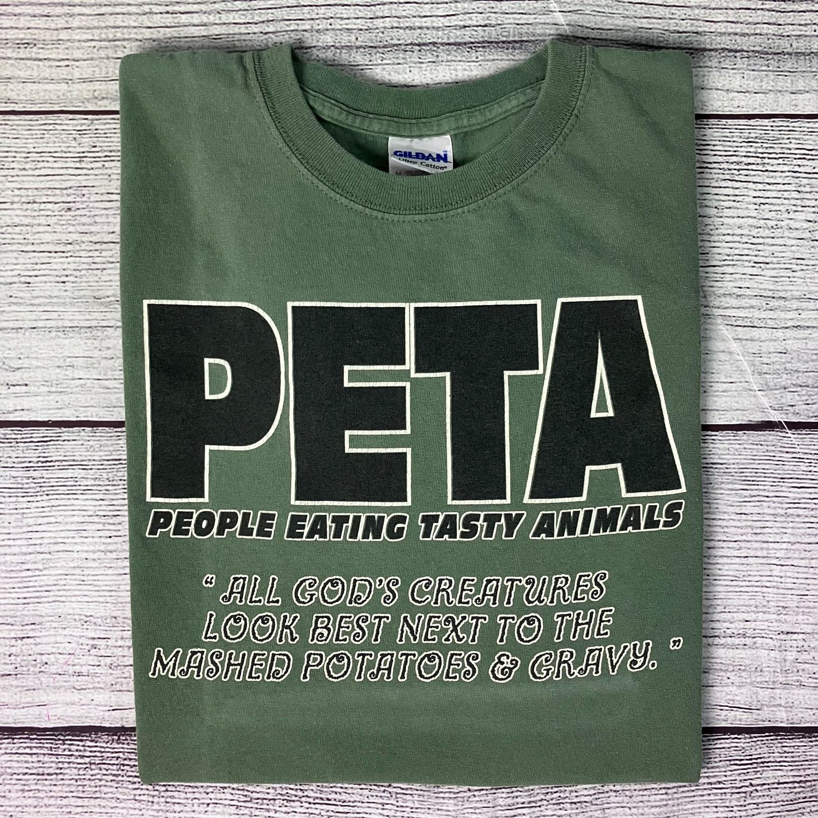 Gildan × Vintage Vintage PETA People Eating Tasty Animals Comedy T-shirt Size US M / EU 48-50 / 2 - 1 Thumbnail