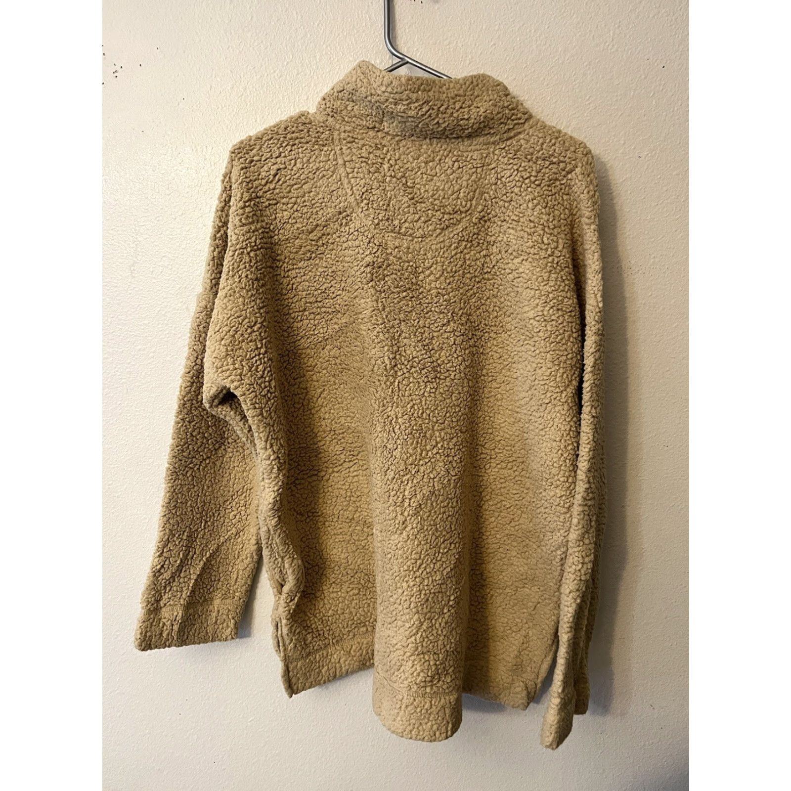 Vintage Aerie Women's M Khaki Brown Sherpa 1/4 Snap Button Fleece Sweatshirt Size M / US 6-8 / IT 42-44 - 3 Thumbnail