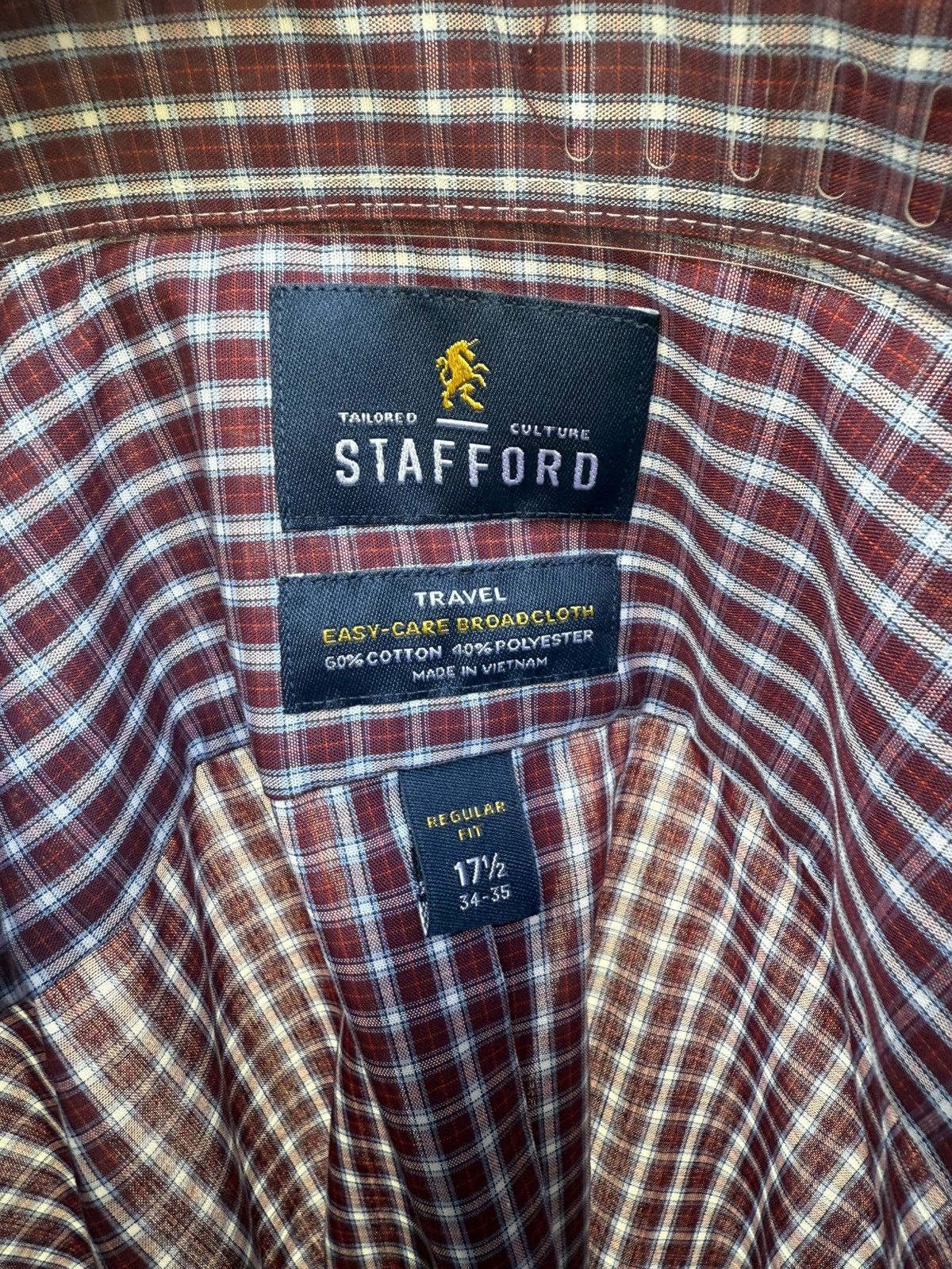 Stafford Stafford Button Up Long Sleeve Shirt Red Plaid 17 1/2 34-35 Size US M / EU 48-50 / 2 - 9 Thumbnail