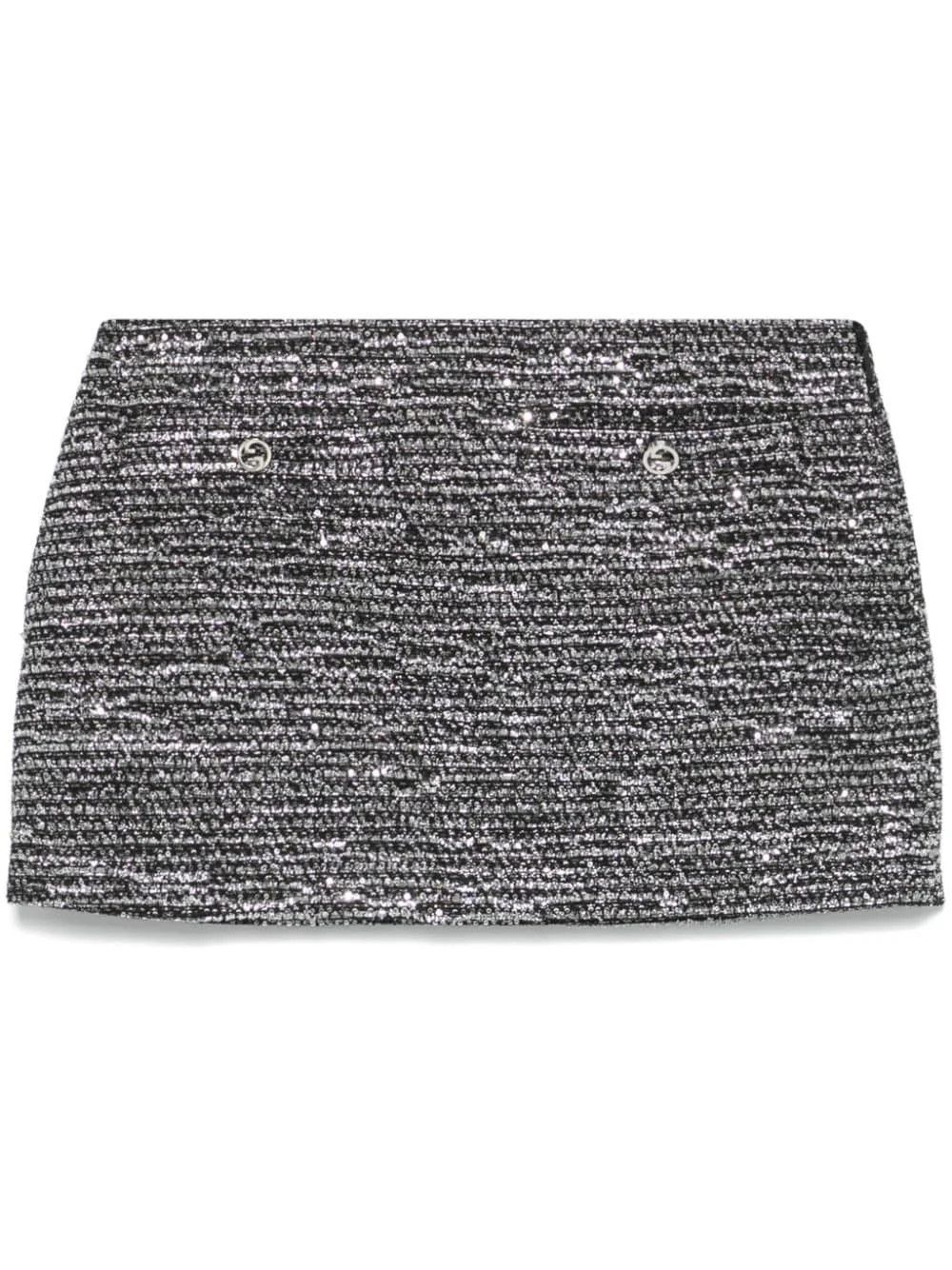 Gucci oc11z1125 Striped Tweed Lamé Mini Skirt in Black & Silver Size 30" / US 8 / IT 44 - 1 Thumbnail
