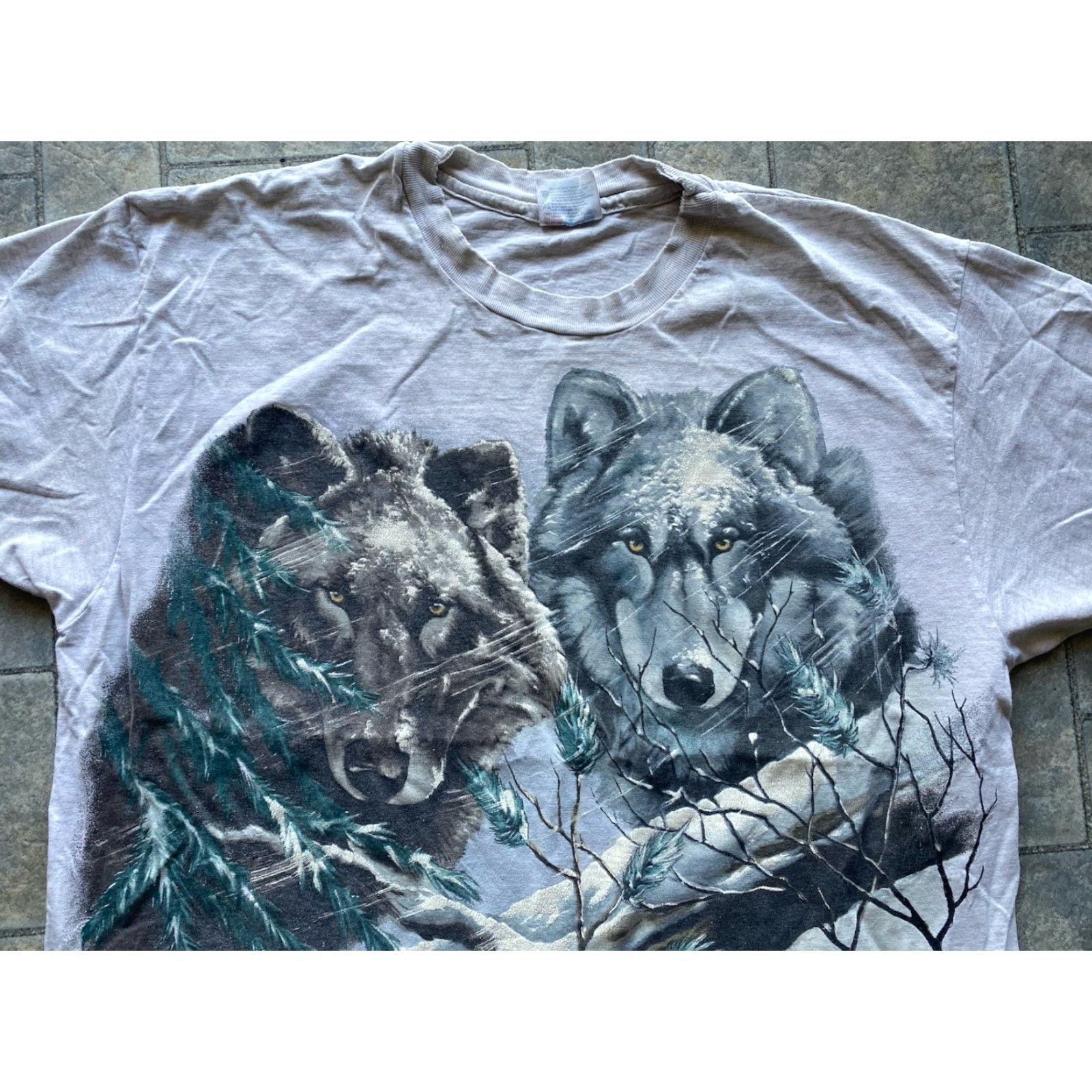 Hanes VINTAGE Hanes Beefy-T T-Shirt Men XL Gray Nature Wolf AOP Short Sleeve 90s Mens Size US XL / EU 56 / 4 - 6 Thumbnail