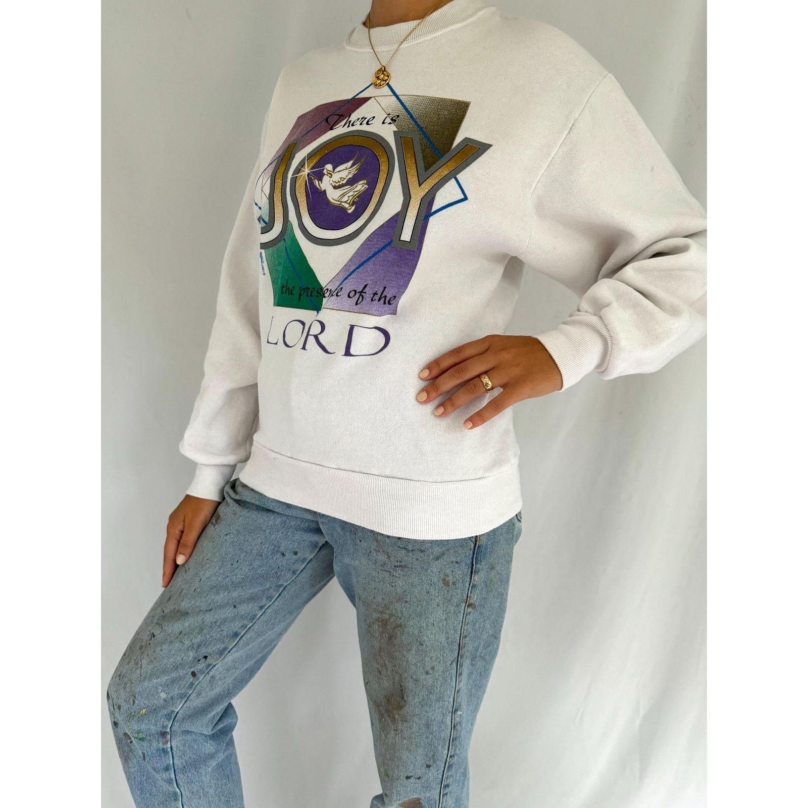 Jerzees 90s vintage white joy of the lord holiday pullover sweater Size S / US 4 / IT 40 - 3 Thumbnail