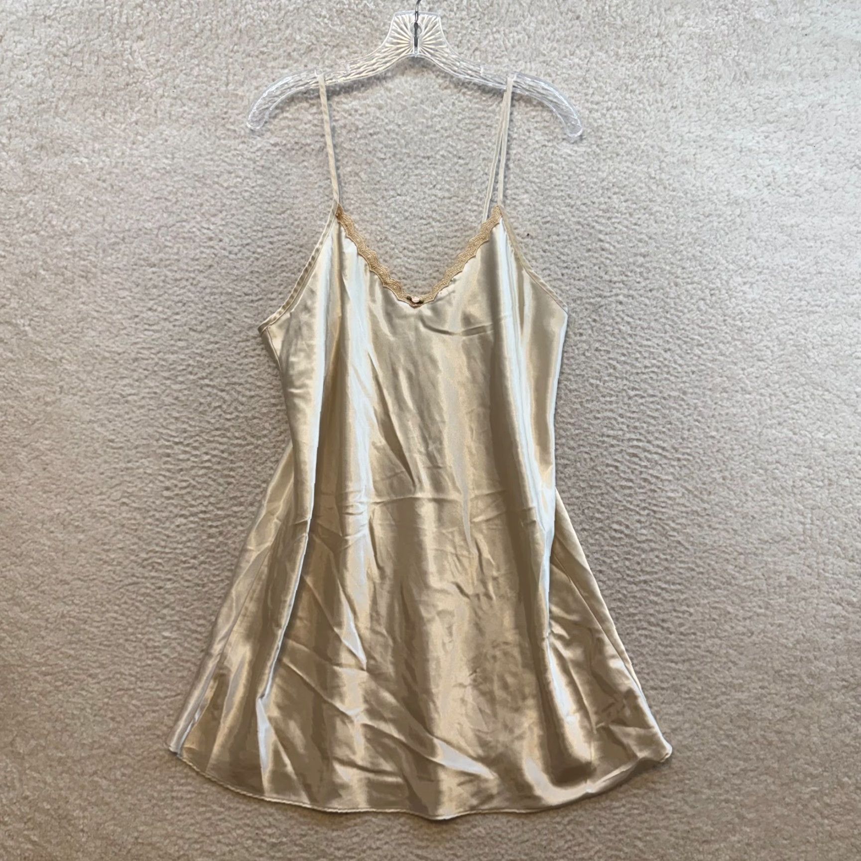 Vintage VINTAGE 90s Y2K Slip Dress L Large Cream Ivory Satin Lace Coquette Cottagecore Nike? Size L / US 10 / IT 46 - 2 Thumbnail