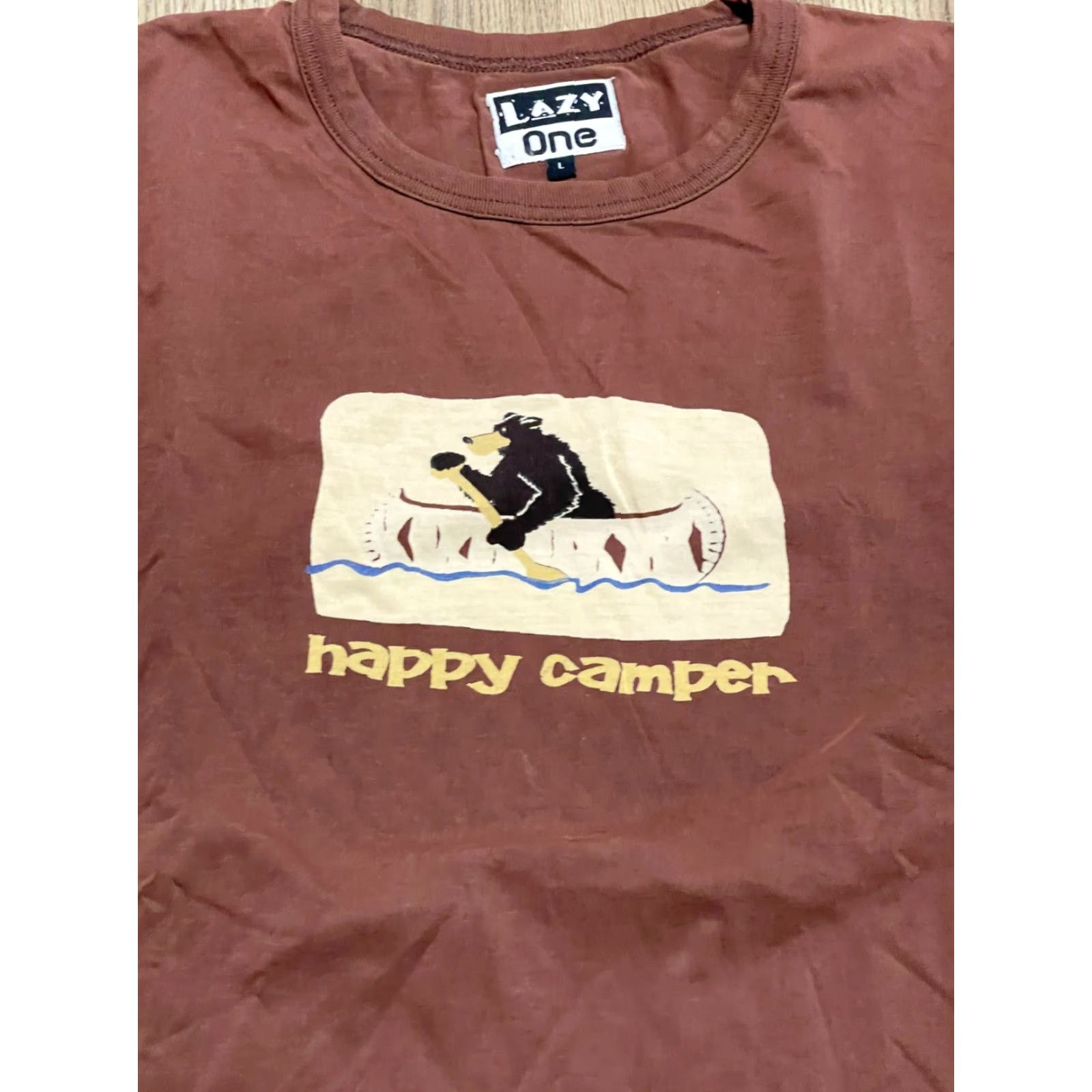 Vintage Lazy One Shirt Men's Large Brown Happy Camper Bear T-Shirt Regular Short Sleeve Size US L / EU 52-54 / 3 - 5 Thumbnail