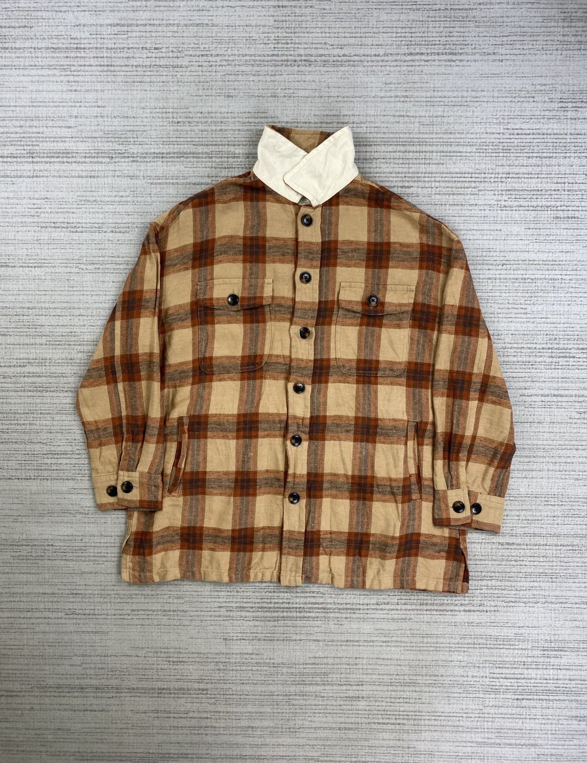 Flannel × Japanese Brand × Vintage Vintage Back Number Brown Checked Flannel Size US L / EU 52-54 / 3 - 5 Thumbnail