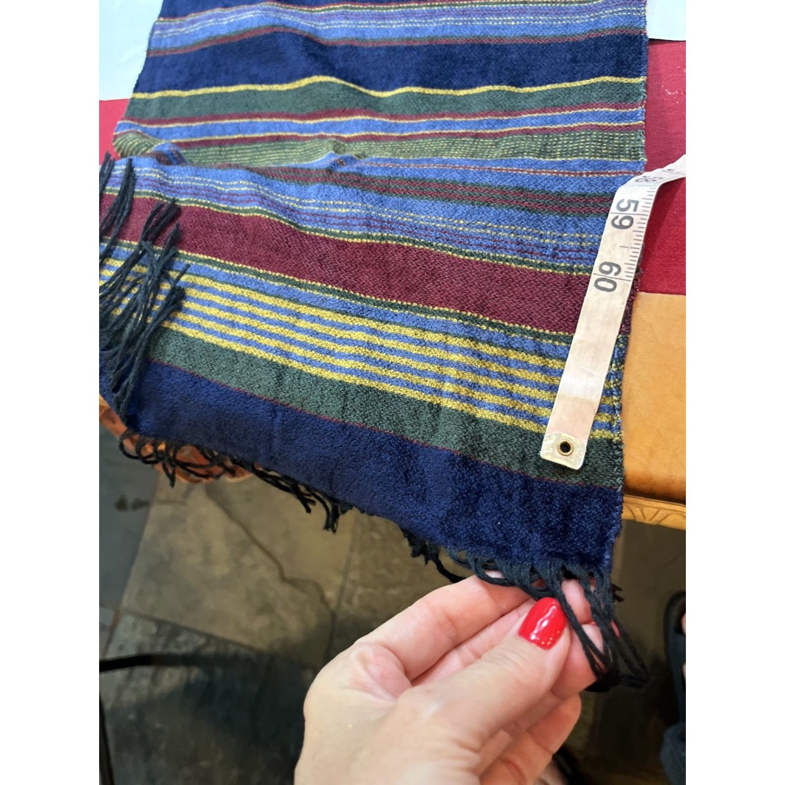 Vintage VINTAGE Corrieri Ido Striped Wool Fringe Scarf BLUE green Burgundy Long wrap Italy Made Size ONE SIZE - 7 Thumbnail