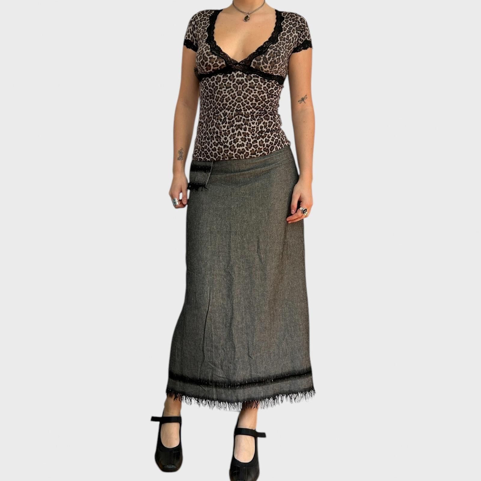 Designer Cop Copine Grey Maxi Skirt with Frayed Hem and Pocket Size 28" / US 6 / IT 42 - 1 Thumbnail