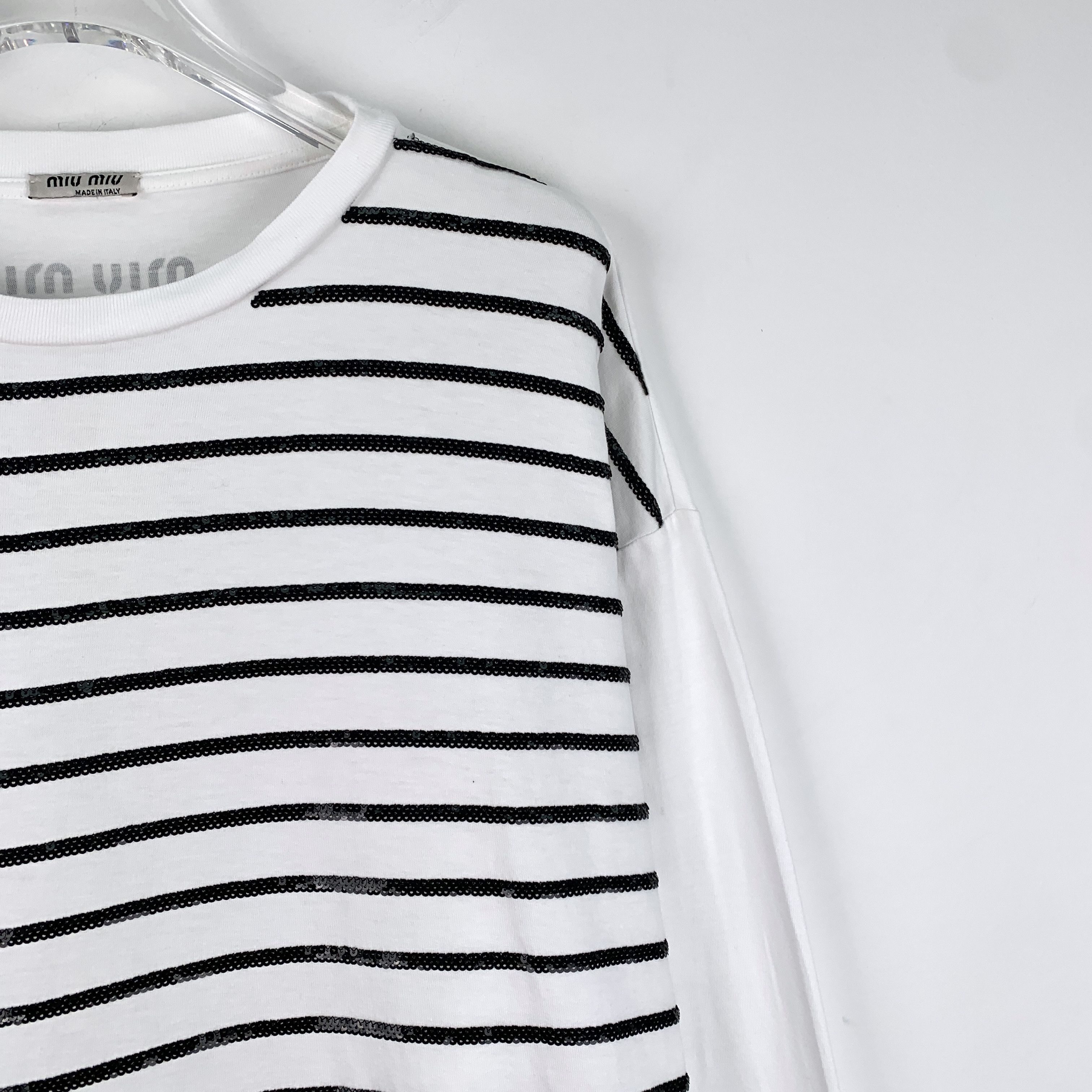 Miu Miu Miu Miu Sequin Stripe Tee White (Size S) Size S / US 4 / IT 40 - 3 Thumbnail