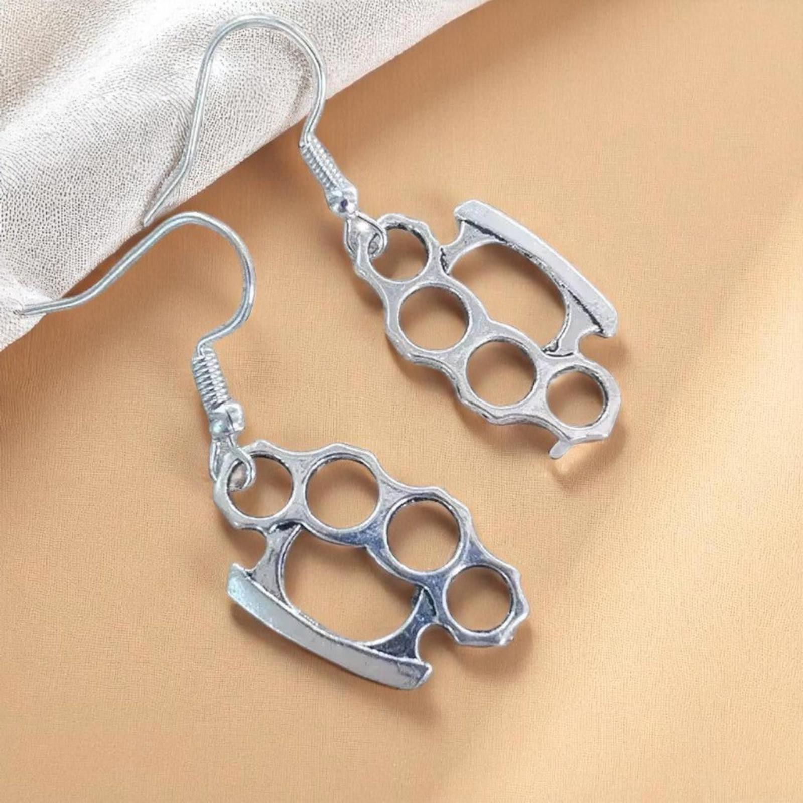 Other Silver Brass Knuckle Earrings 🖤 Size ONE SIZE - 4 Thumbnail