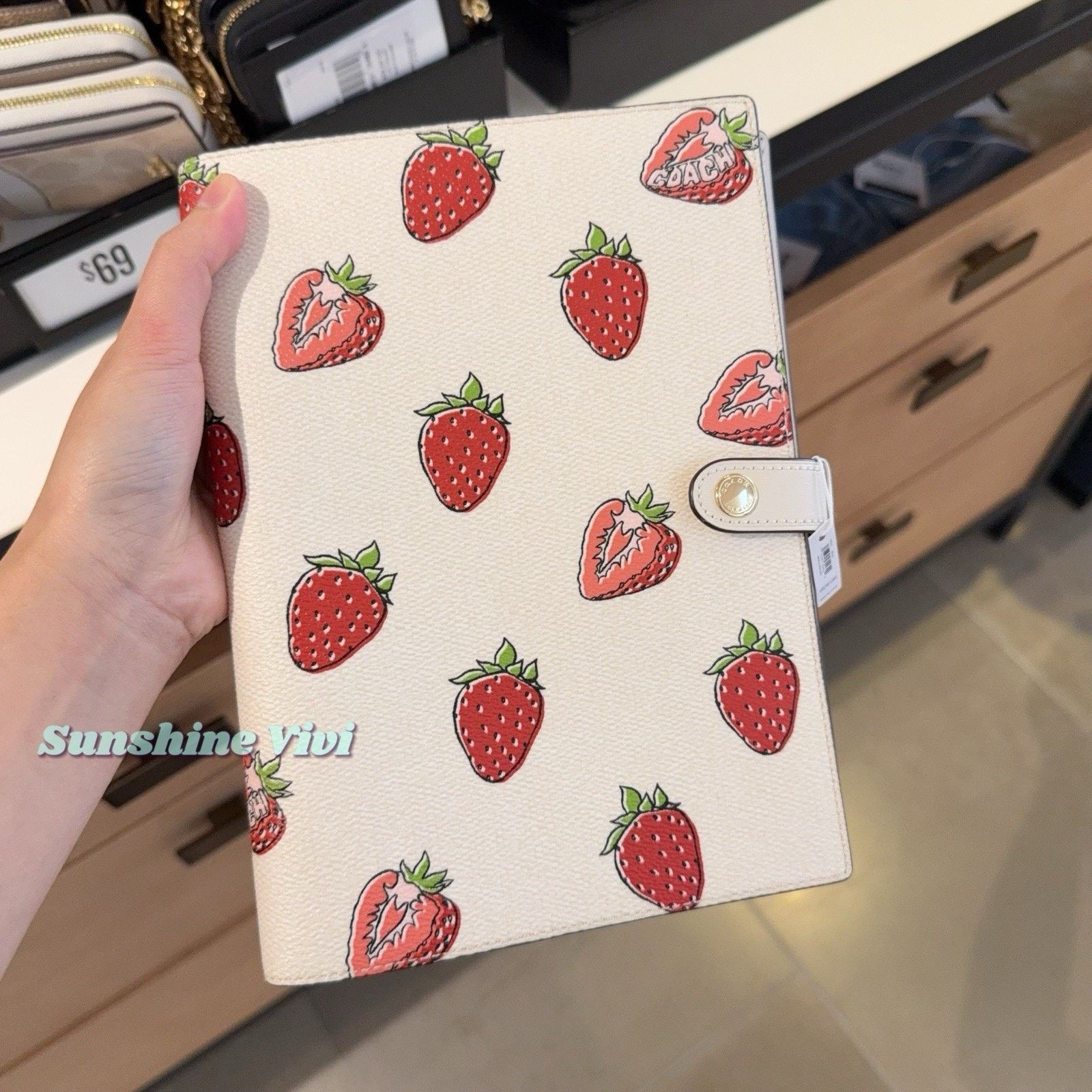 Coach NWT Coach Notebook With Strawberry Print Gold/Chalk CAO44 Size ONE SIZE - 2 Thumbnail