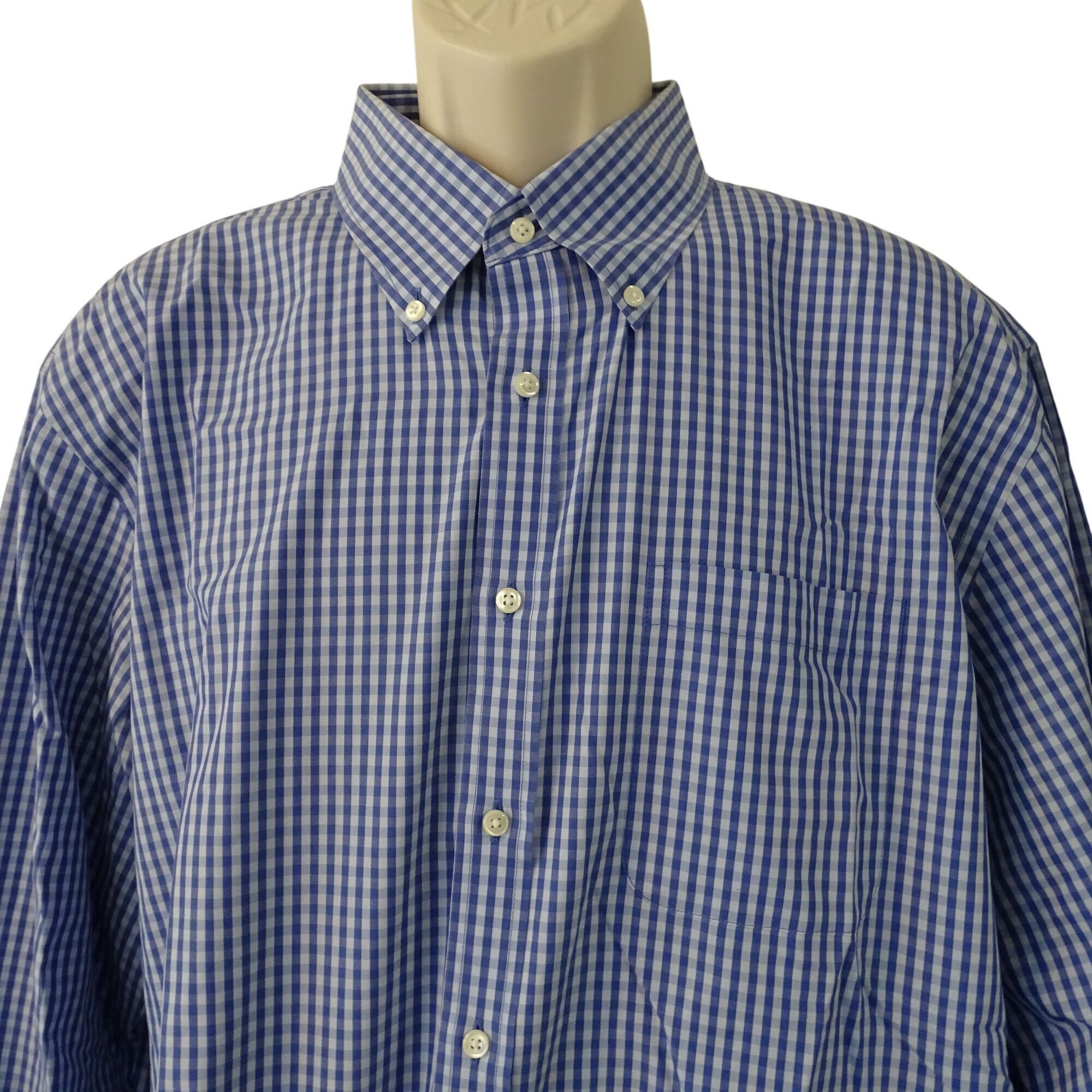 Nordstrom Nordstrom Dress Shirt Blue Plaid Wrinkle Free Size 17.5 Size US XL / EU 56 / 4 - 2 Thumbnail