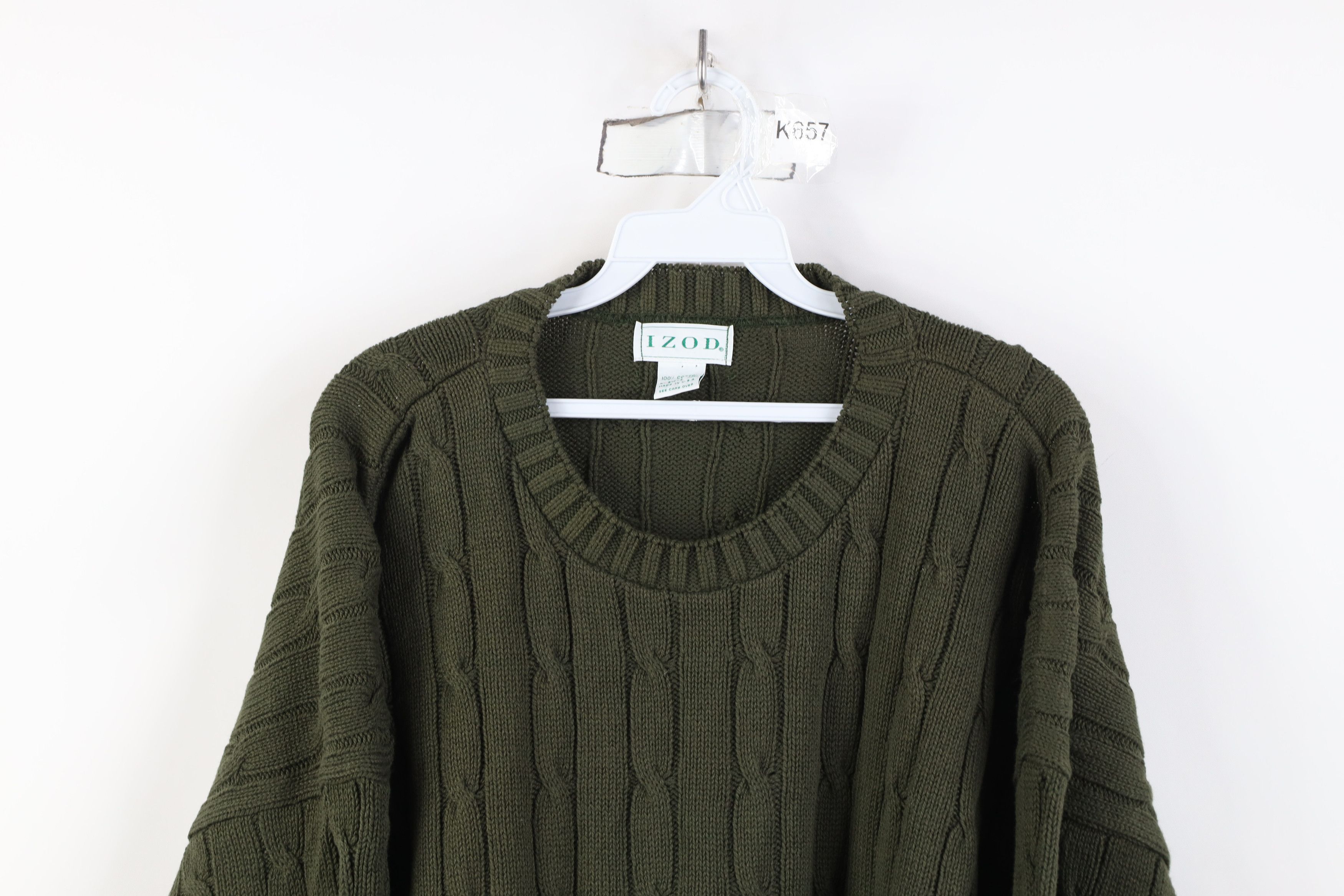 Vintage 90s Izod Chunky Knit Crewneck Sweater Green USA
