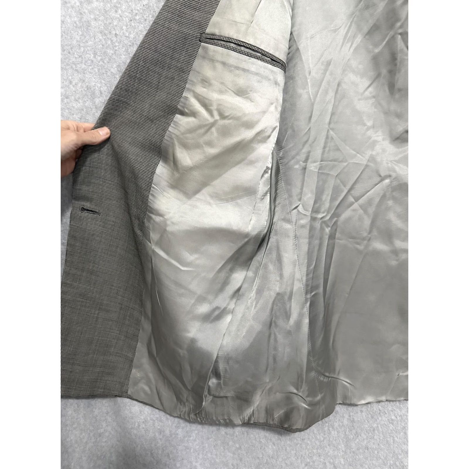 Doublet VINTAGE Tom James Suit Jacket Mens 46L Gray Check Double Breasted Long Big Tall Size 46R - 7 Thumbnail