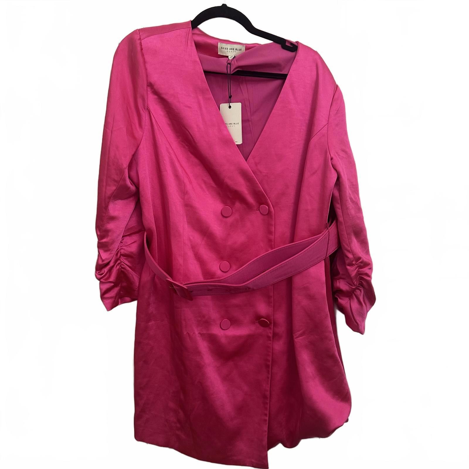 Designer Skies Are Blue Pink Satin Double-Breasted dress blazer Size XL / US 12-14 / IT 48-50 - 1 Thumbnail