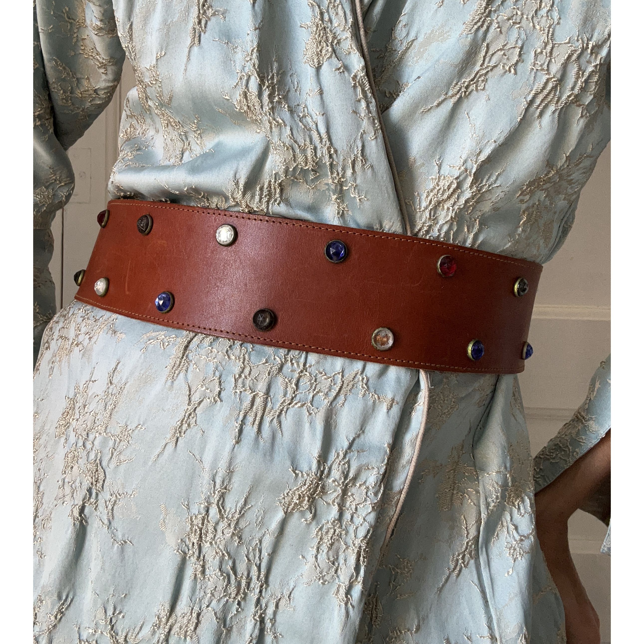 Vintage Vintage 90s Brown Leather Wide Waist Belt Size ONE SIZE - 13 Thumbnail