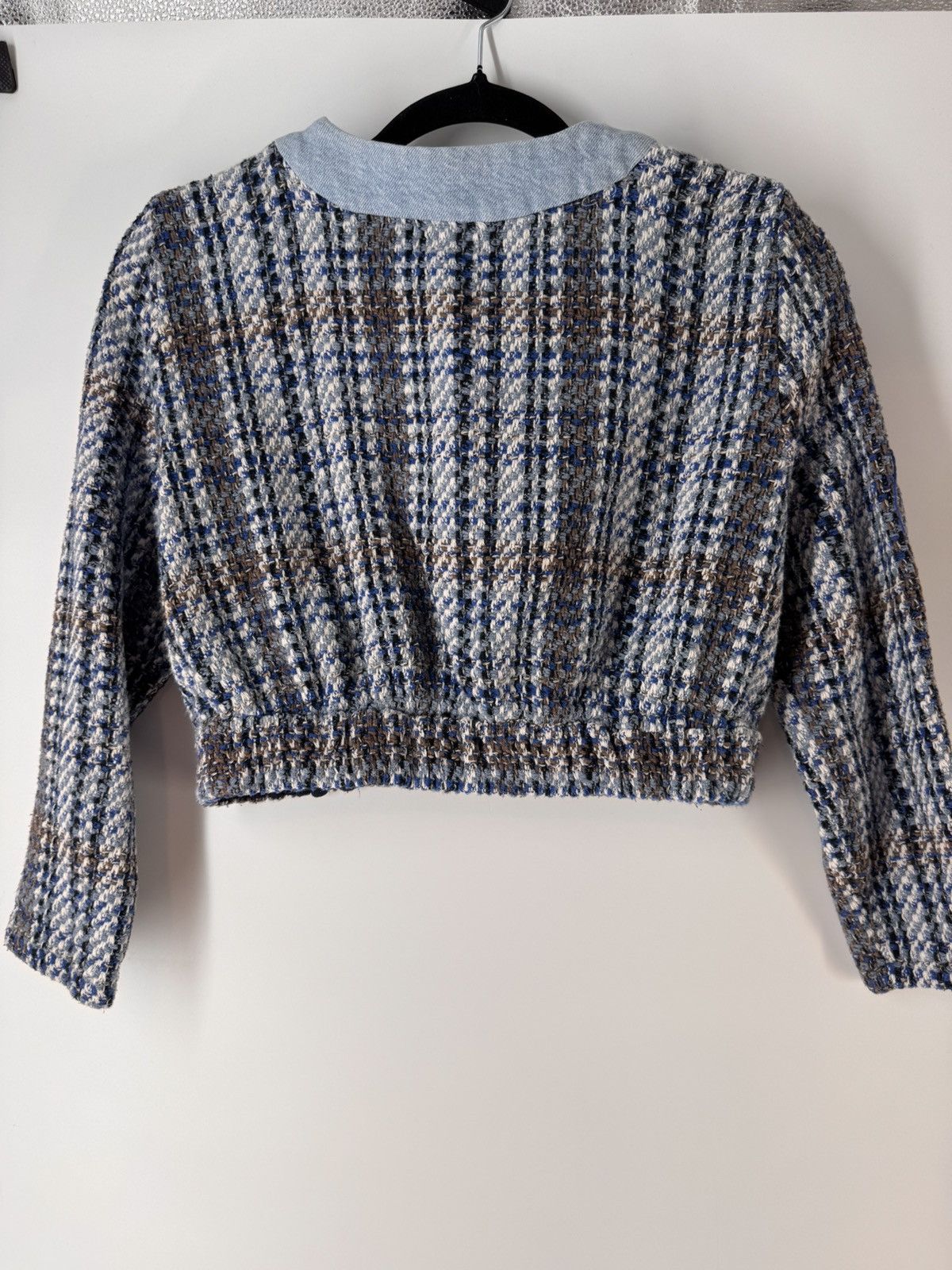 Zara ZARA Tweed Textured Crop Long Sleeve Denim Blue Blazer Size L / US 10 / IT 46 - 4 Thumbnail