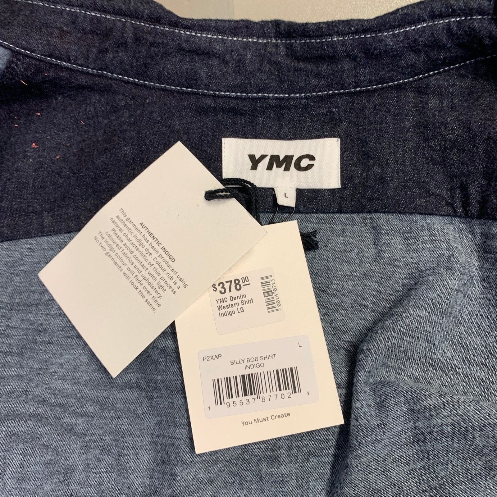 YMC Billy Bob Indigo Contrast Stitch Cotton Denim Western Shirt Size US L / EU 52-54 / 3 - 4 Thumbnail