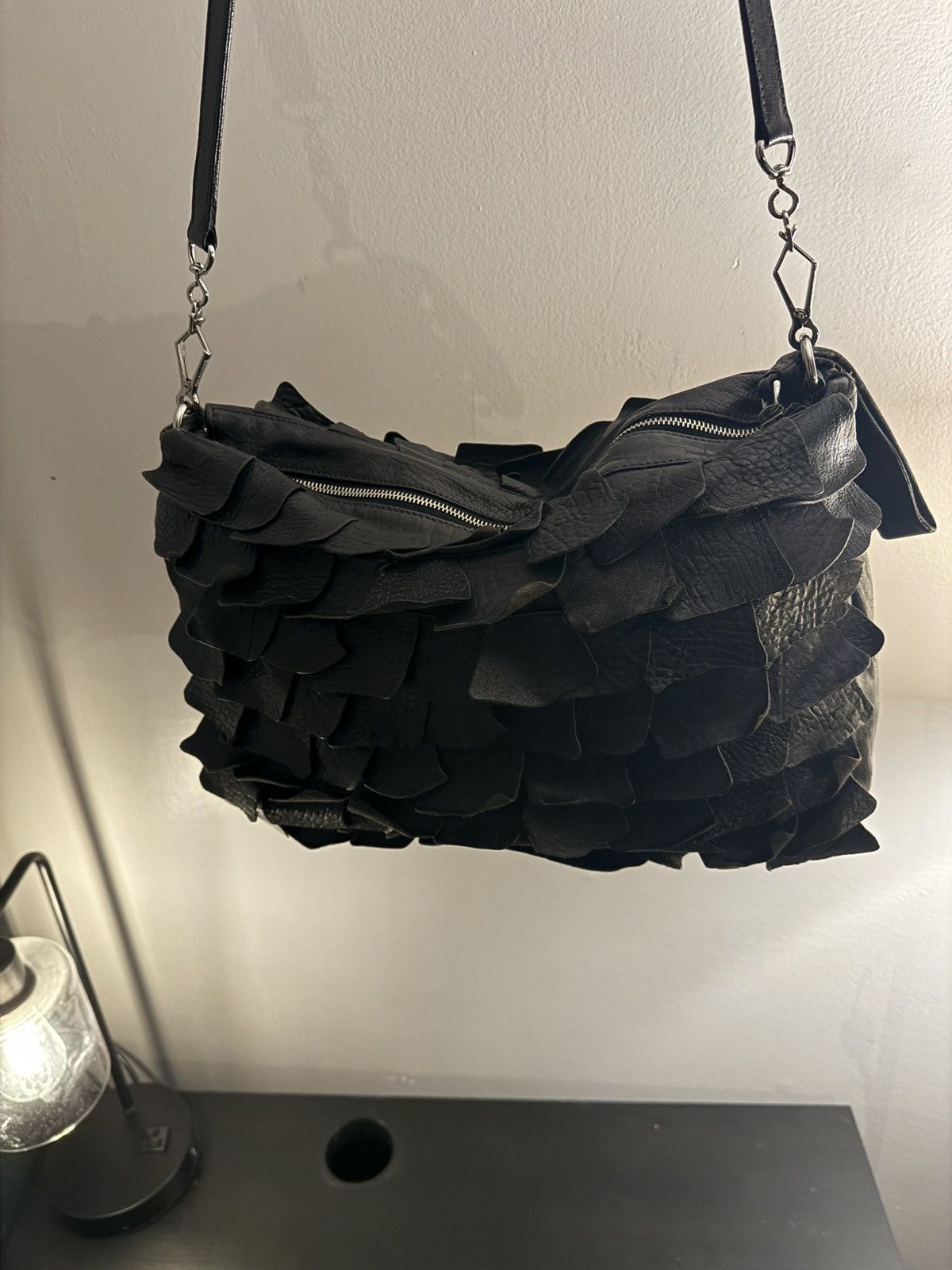 Miu Miu Black Ruffled Leather Shoulder Bag