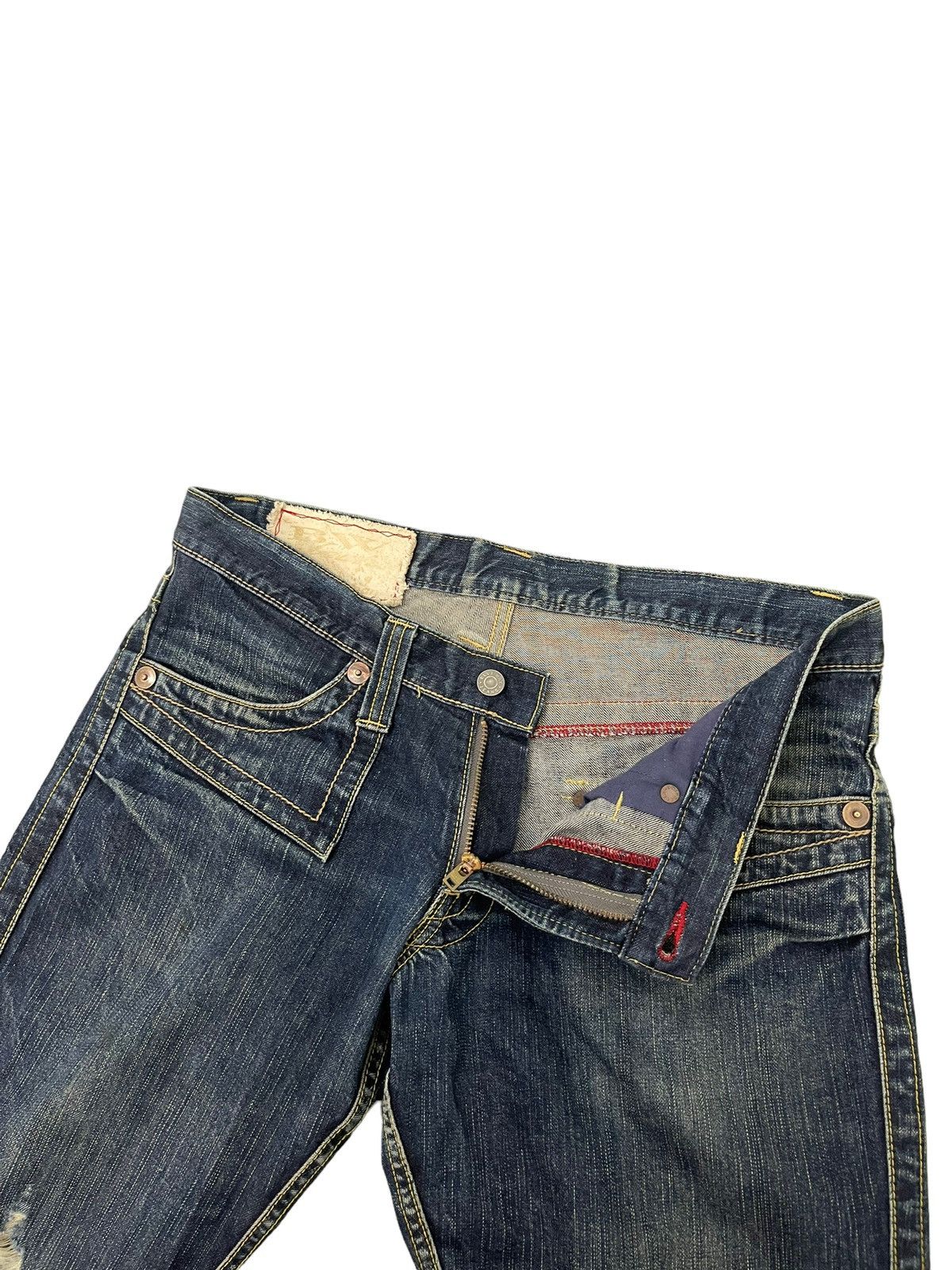 Japanese Brand Flare Jeans Blue Way Japan Faded Distress Low Rise 8🟦3 Size US 35 - 9 Thumbnail