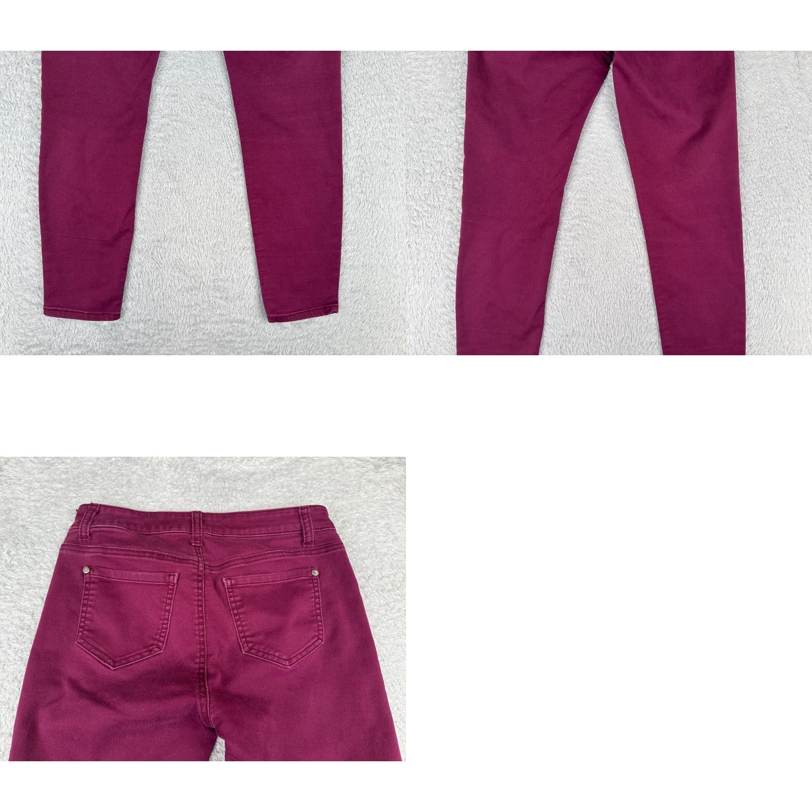 Vintage Tinseltown Jeans Juniors 9 Skinny Mid Rise Magenta Cotton Blend Stretch 28x26 Denim Womens Jeans 5-Pocket Zipper Distressed Velvety Size 30" / US 8 / IT 44 - 10 Thumbnail