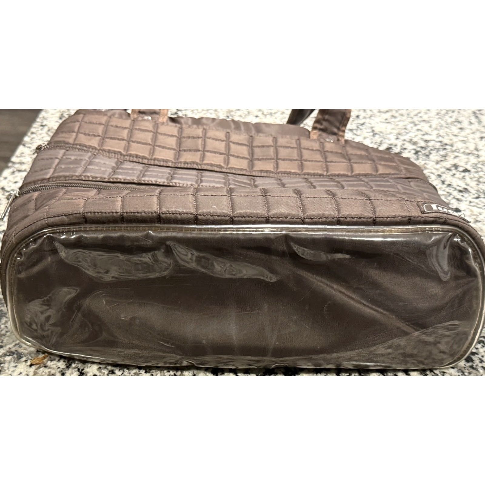 LUG Tote Bag Brown Quilted Travel Organizer - Double Handle, Pockets, Zip, Nylon Lining - Women, Large