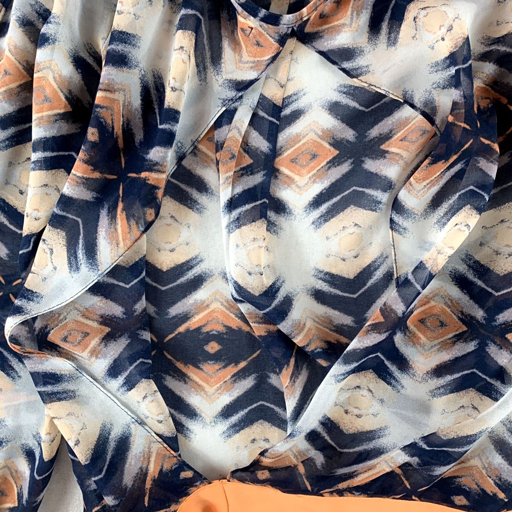 Vintage UMGEE Blouse Shirt Womens SMALL Blue Gray Coral Open Shoulders & Back Long Sleeve Round Neck Pullover Abstract Pattern All Seasons Regular Fit Size S / US 4 / IT 40 - 6 Thumbnail