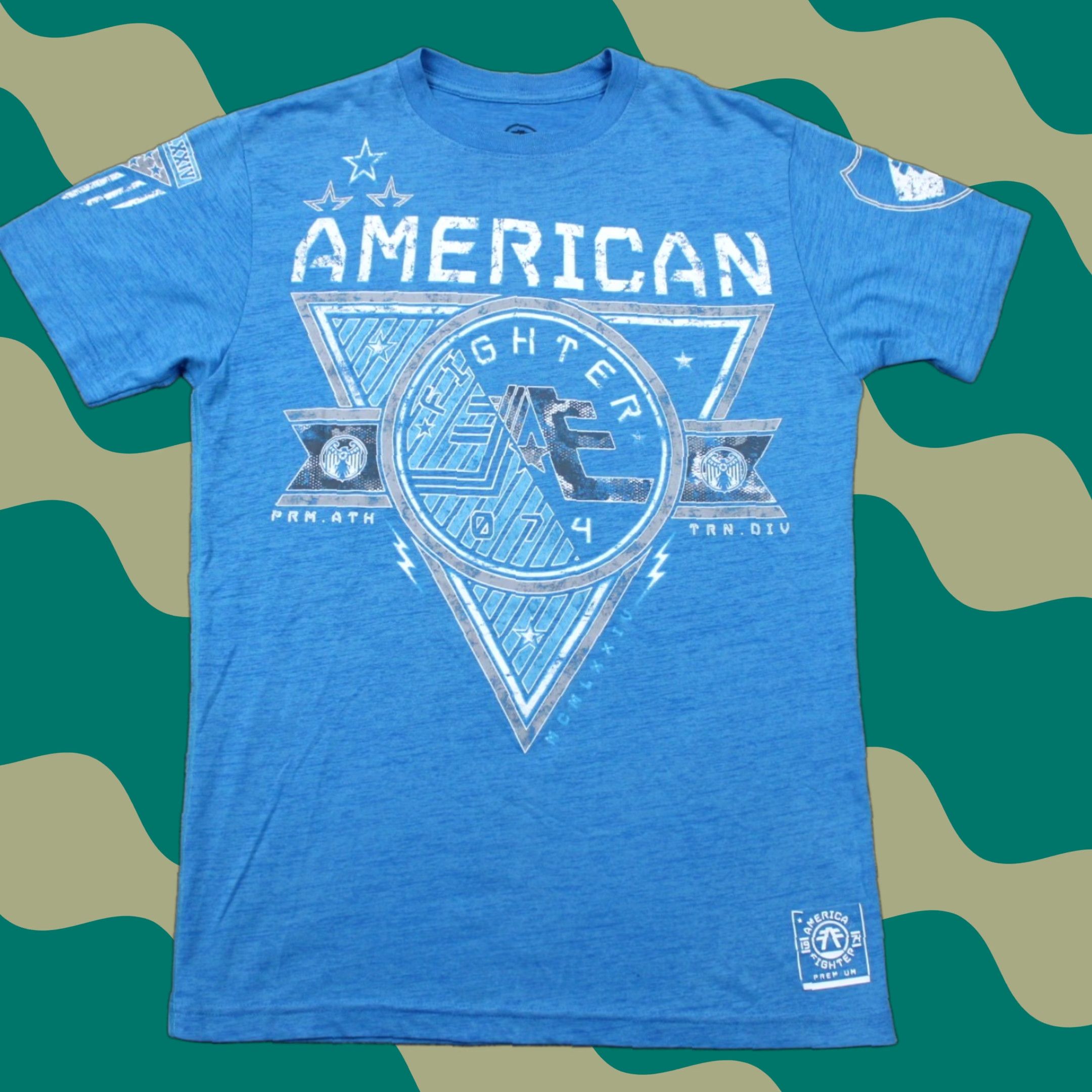 Vintage American Fighter Shirt Mens Small Blue Cotton/Poly S/S Pullover Tee Size US S / EU 44-46 / 1 - 1 Thumbnail