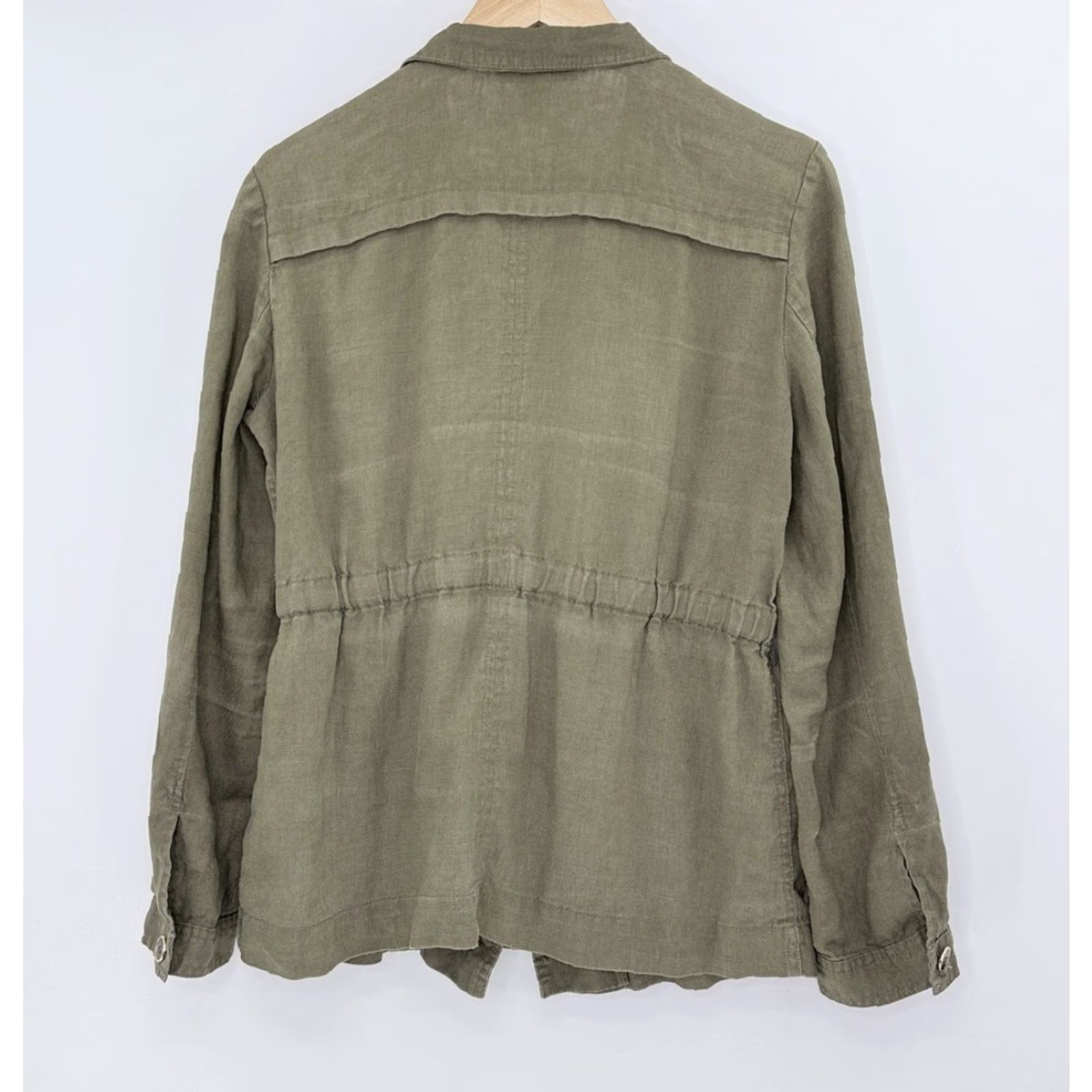 Vintage INC International Concepts Jacket Military Linen Green 100% Linen M Zip Pockets Collared Solid Green Women Adult Regular Modern Style Size M / US 6-8 / IT 42-44 - 2 Thumbnail