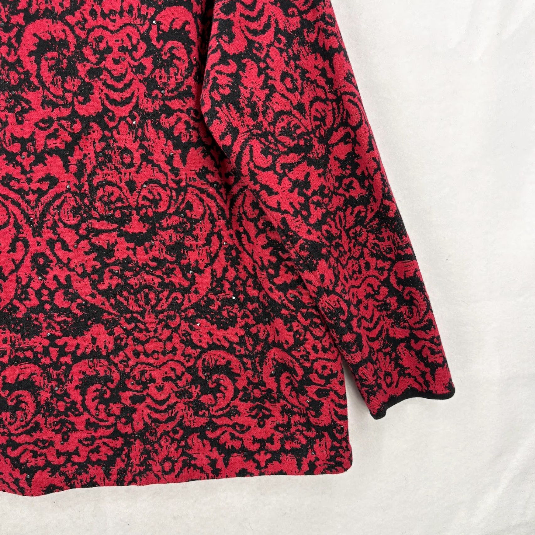 J. Jill J. Jill Sweater Womens 2X Red Black Jacquard Damask Print Long Sleeve Pullover Shirt/ Sweater Size XXL / US 16-18 / IT 52-54 - 3 Thumbnail