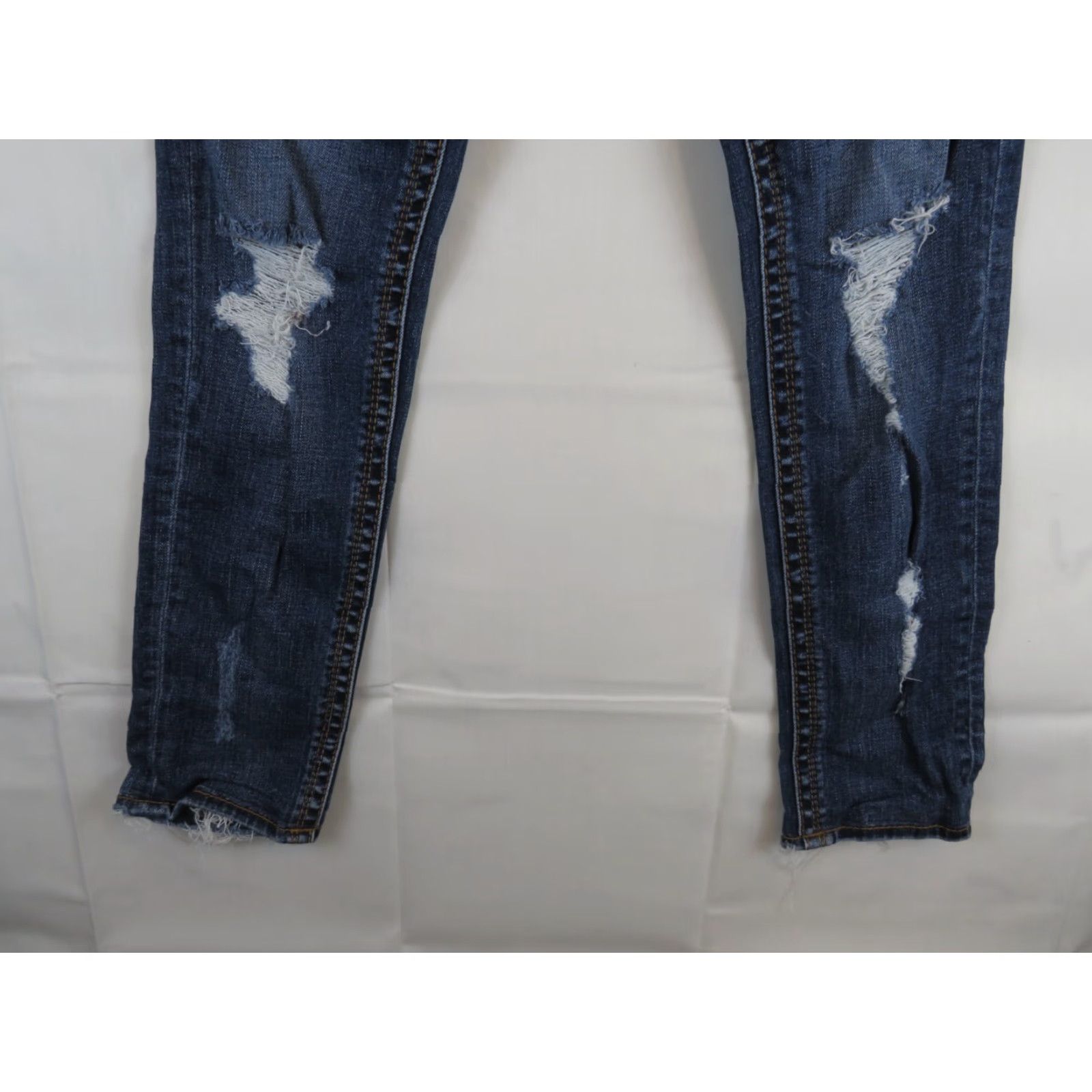 Vintage Rock Revival Jessica Skinny Jeans Womens Size 27 Button Zip Distressed Blue Denim Cotton Blend Regular Slim/Narrow Fit 27in Waist Womens Size 27" / US 4 / IT 40 - 2 Thumbnail