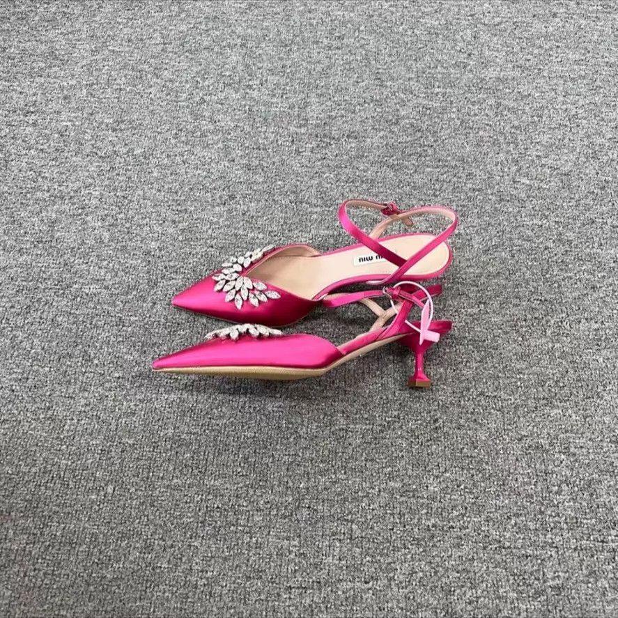 Miu Miu MIU MIU Satin Crystal Pointed Toe Heels 37 Size US 6.5 / IT 36.5 - 4 Thumbnail