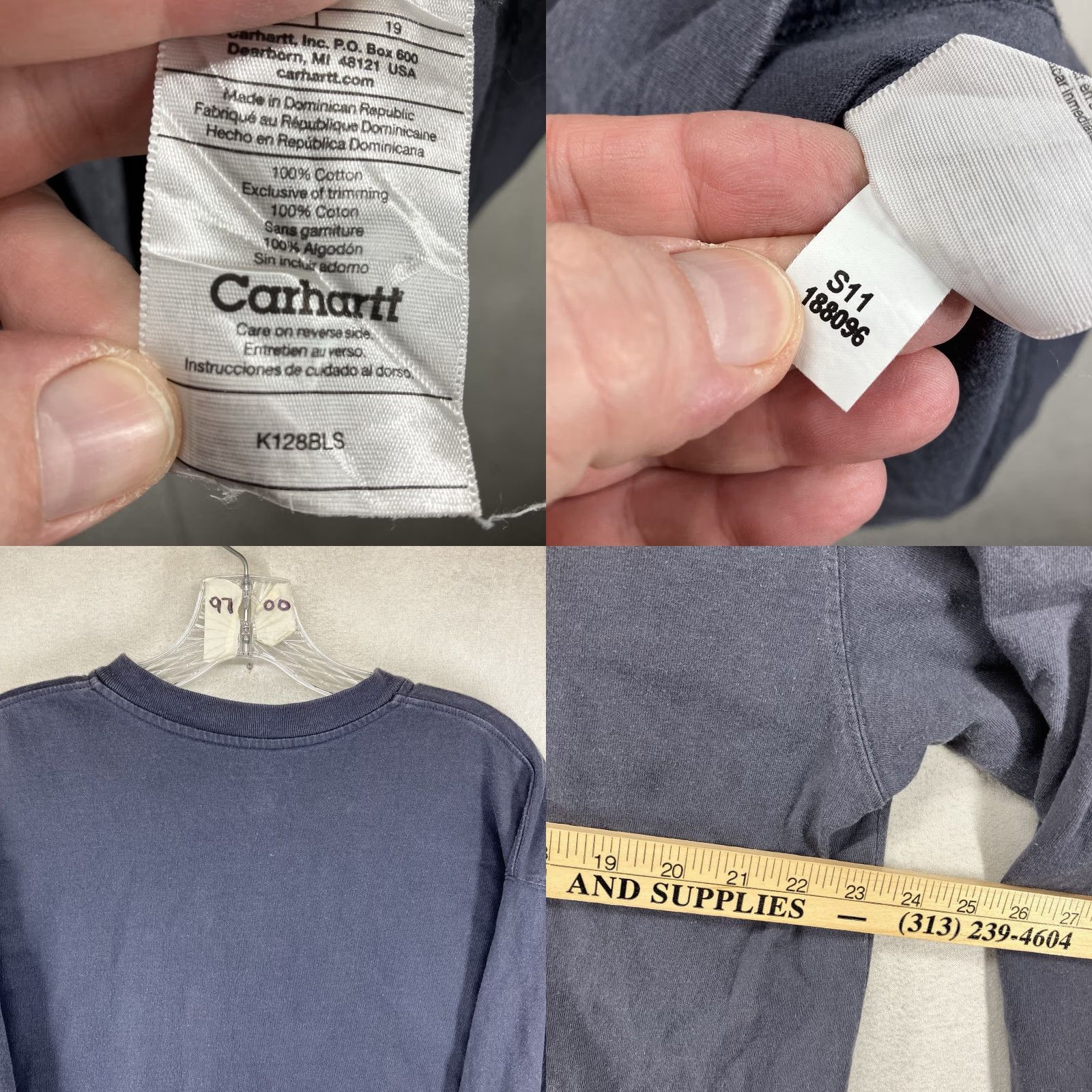 Carhartt VINTAGE Carhartt Mens T-Shirt Henley Long Sleeve Navy Blue All Cotton 100% 2010s K87 Logo Pockets Heavyweight Regular Size L Size US L / EU 52-54 / 3 - 8 Thumbnail