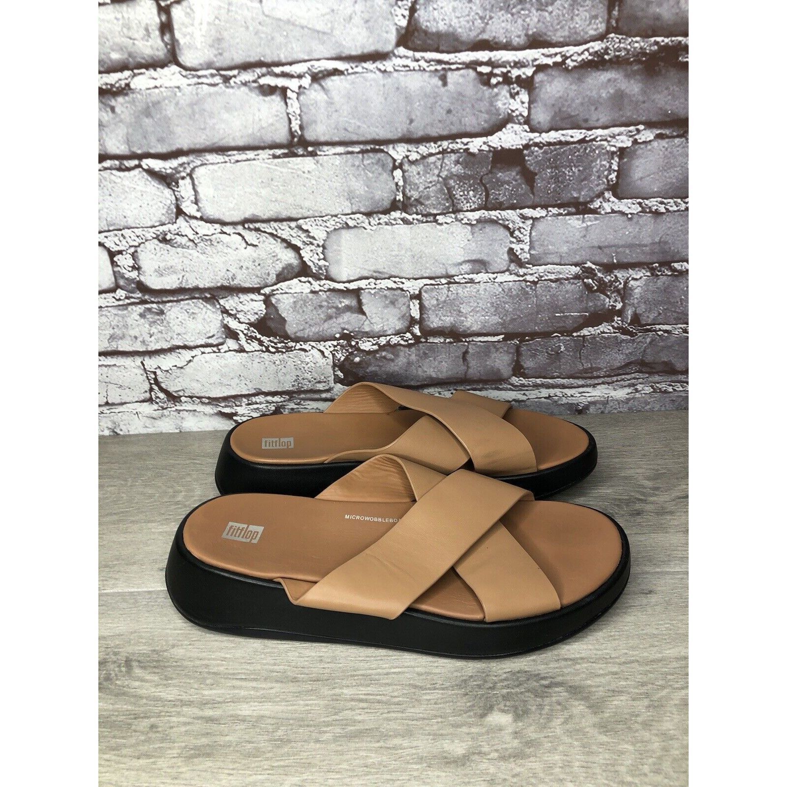 Other Fitflop F-Mode Brown Leather Flatform Cross Strap Slides Wom Size US 10 / IT 40 - 12 Thumbnail