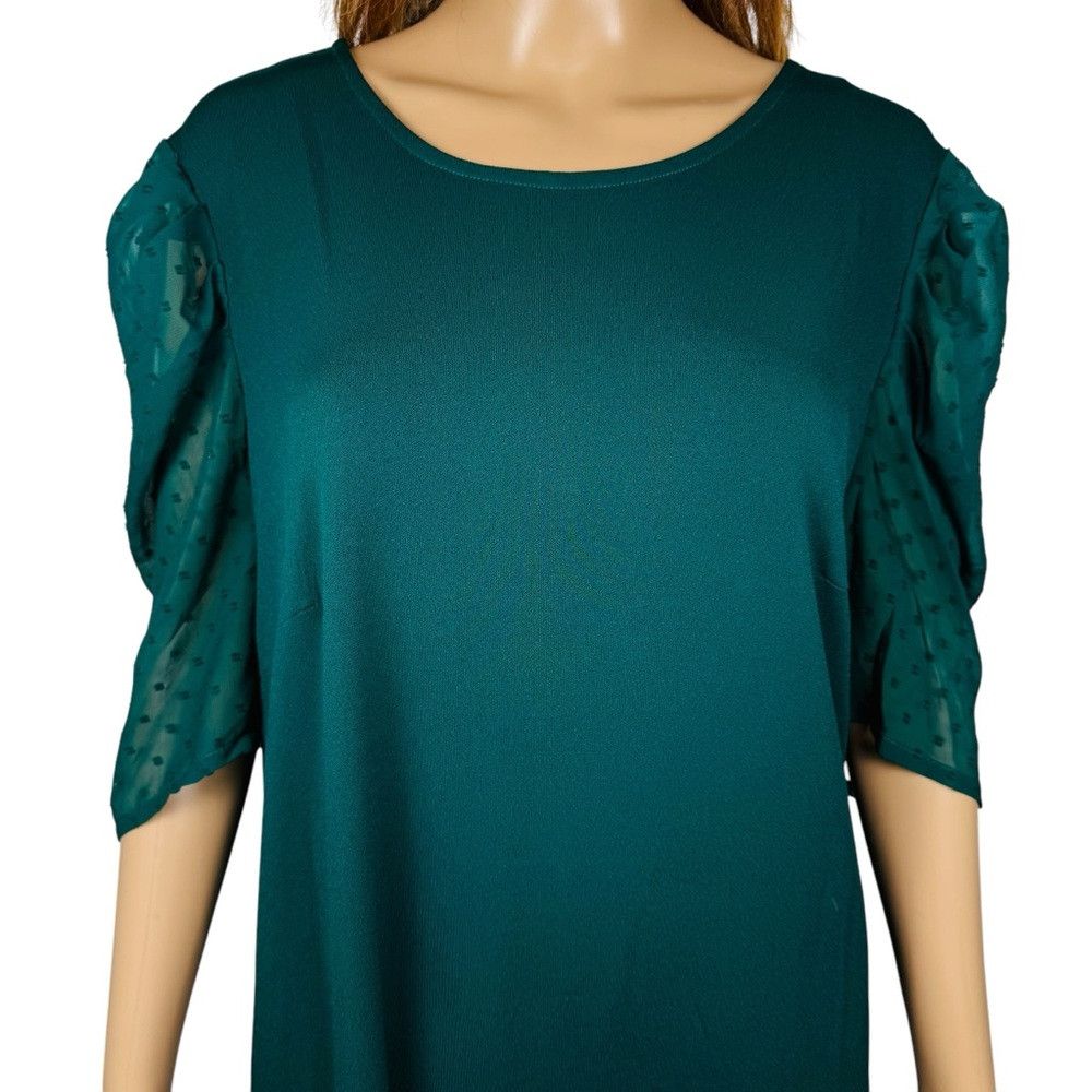 Adrianna Papell Adrianna Papell Green Clip Dot Pleated Short Sleeve Top Siz Size XL / US 12-14 / IT 48-50 - 2 Thumbnail