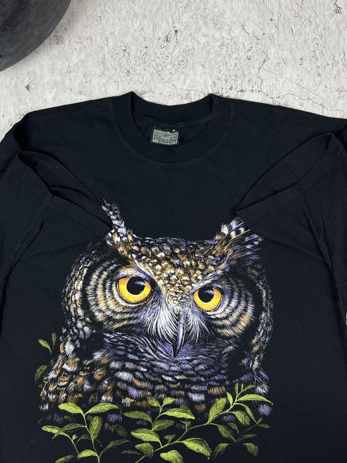 Other Vintage Men’s Big Owl Print Black Tee Shirt Size US XL / EU 56 / 4 - 8 Thumbnail