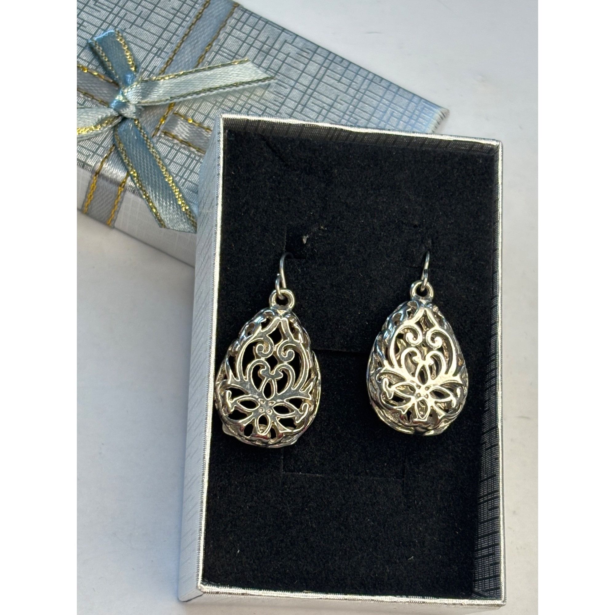 Other Elegant Silver Filigree Teardrop Dangle Earrings With Gift B Size ONE SIZE - 4 Thumbnail