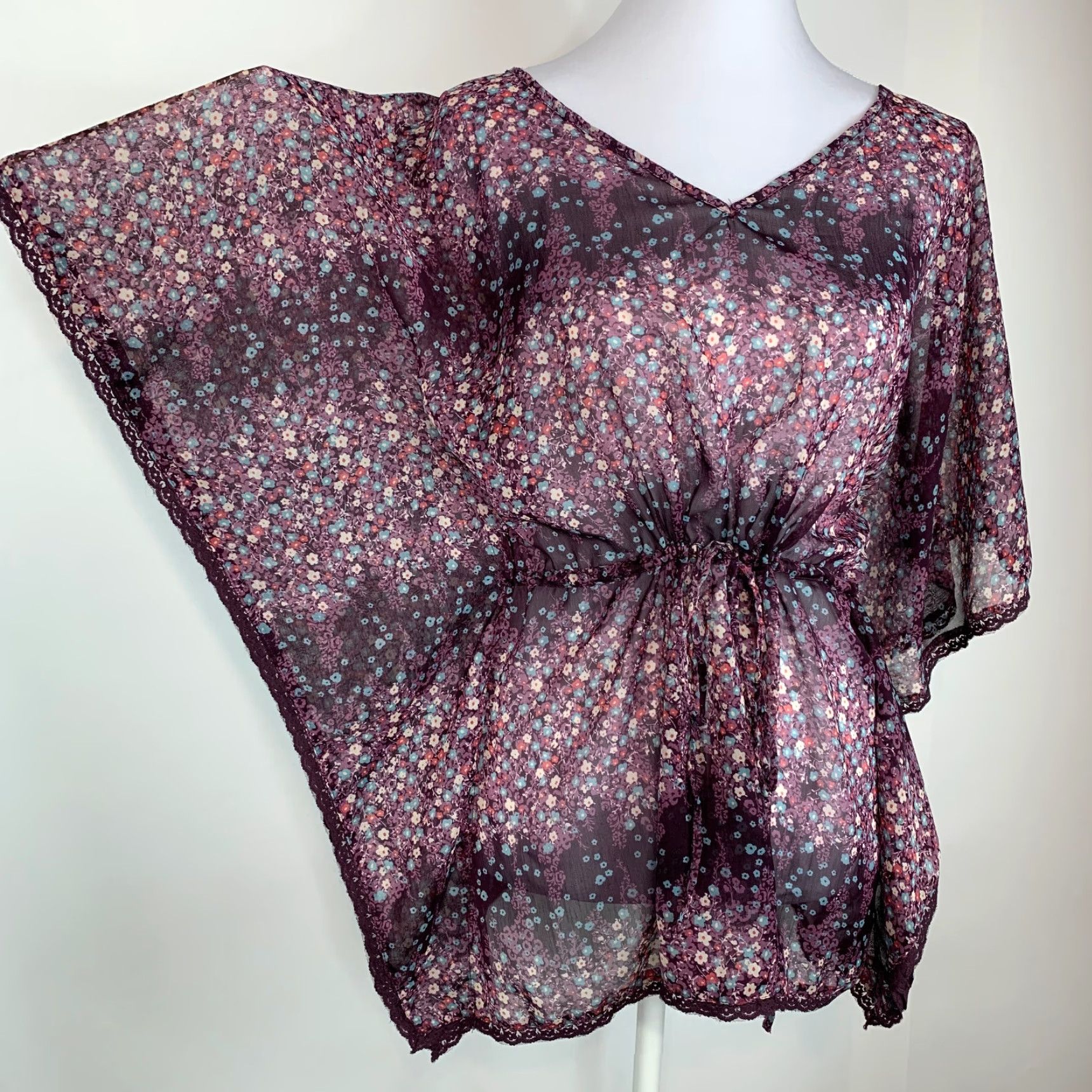 Decree Decree Blouse Shirt Tunic Womens M Floral Sheer Butterfly Sleeves Multicolor Dolman Sleeve Casual Knit Polyester Top Size M / US 6-8 / IT 42-44 - 7 Thumbnail