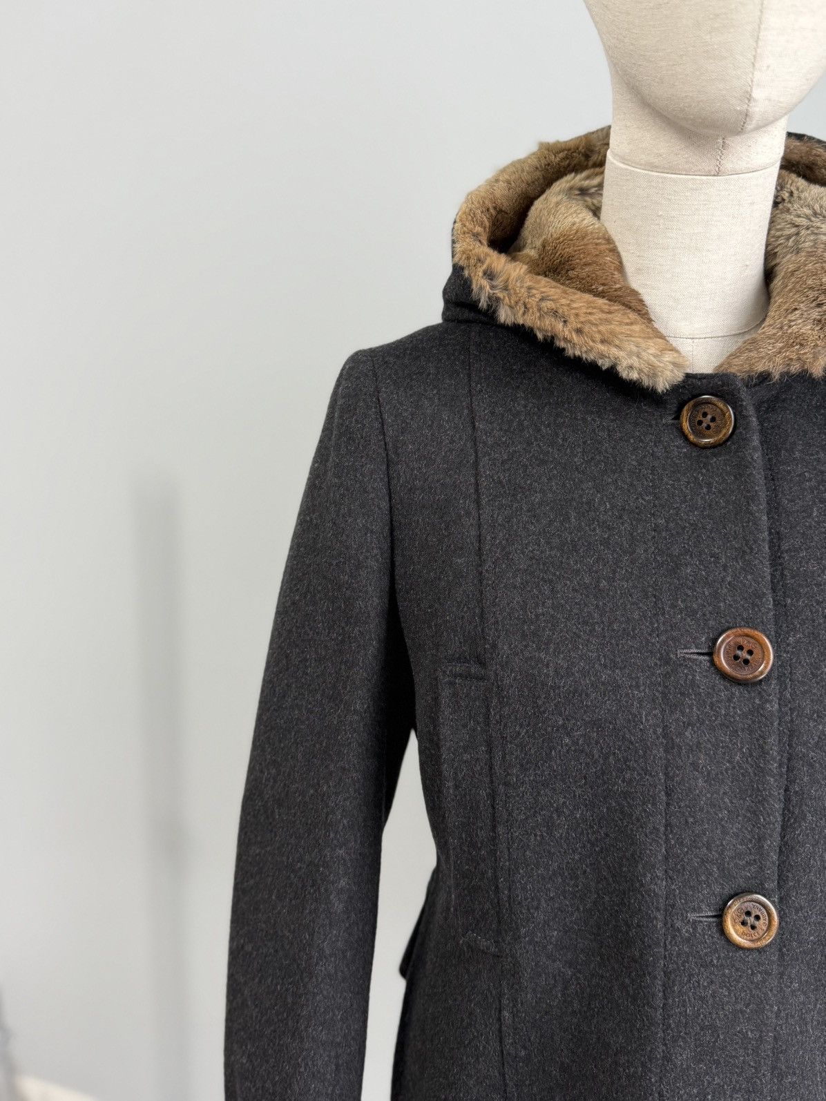Dolce & Gabbana Dolce & Gabbana D&G Black Wool Coat Real Rabbit Fur Hood Size M / US 6-8 / IT 42-44 - 5 Thumbnail