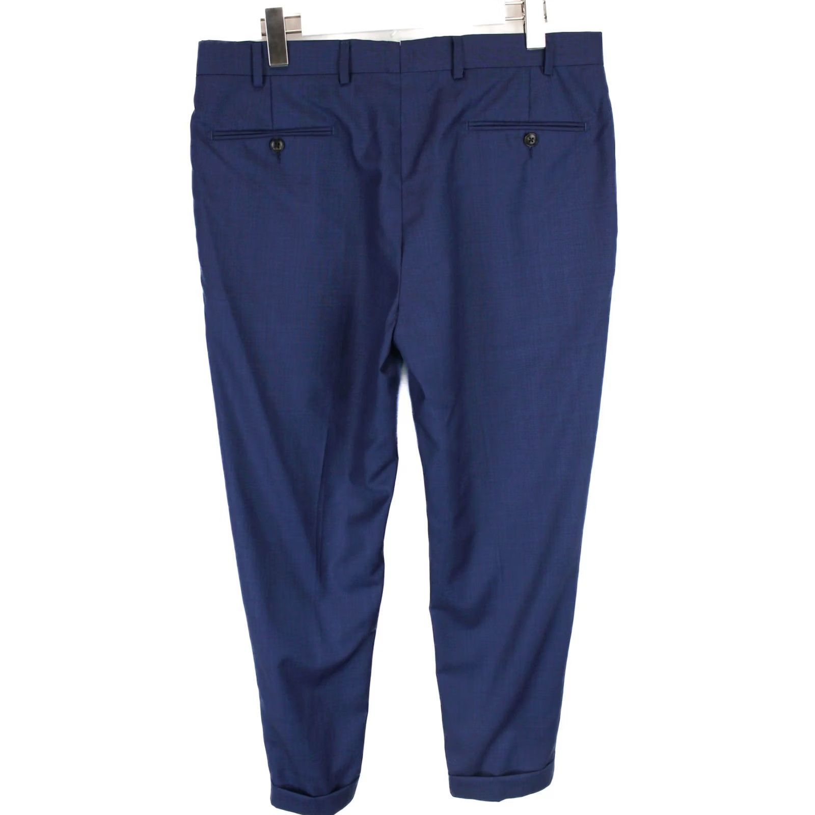 Suitsupply Suitsupply Brescia Trousers Men UK 34S Pure Wool Pleated Turn Up Patterned Zip Dress Pants Slim Blue Size US 34 / EU 50 - 3 Thumbnail