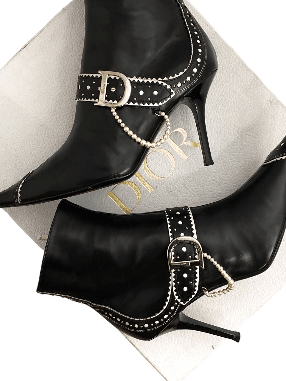 Dior Dior x Galliano D Logo Pearl Black Leather Ankle Boots Y2K Size US 6.5 / IT 36.5 - 12 Thumbnail