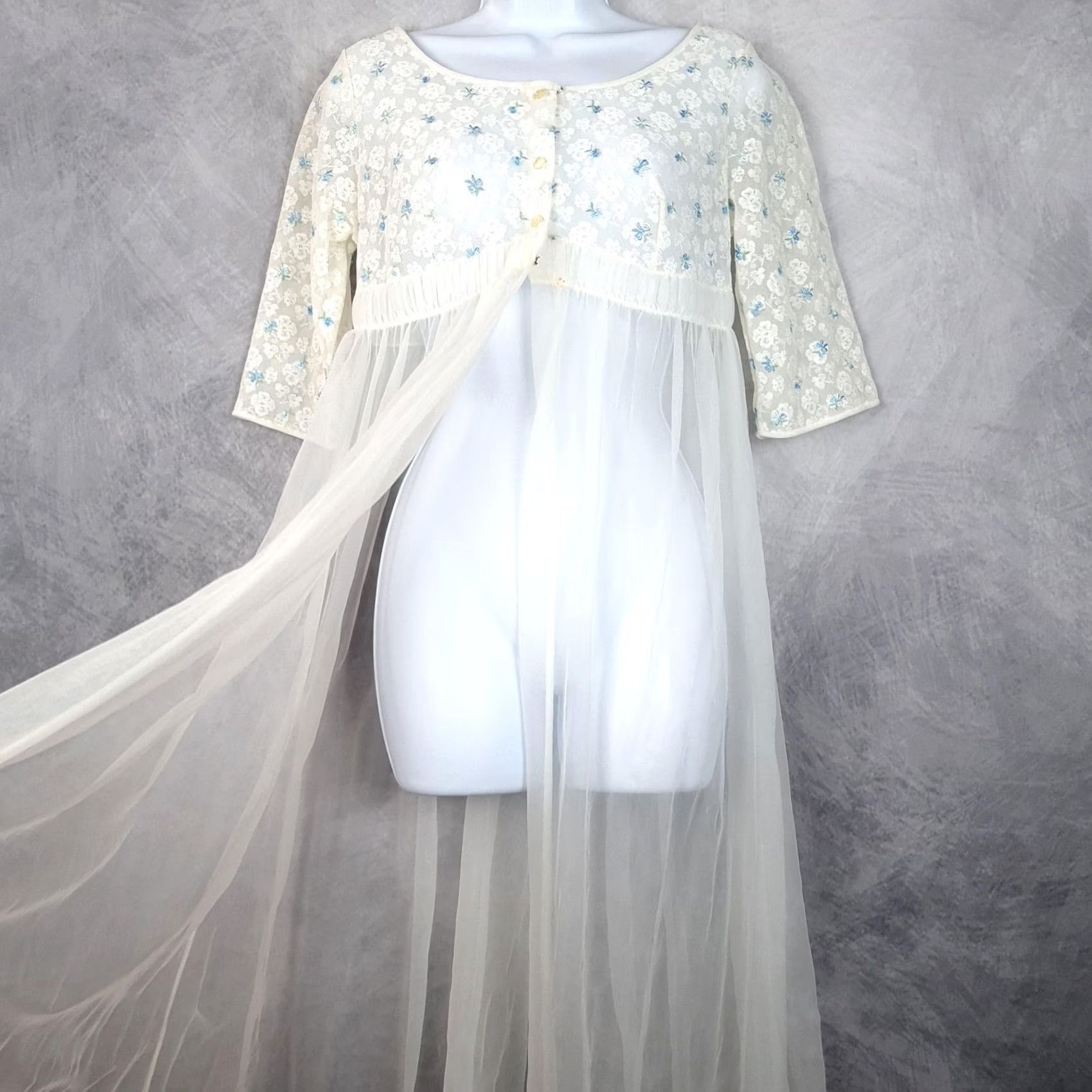 Vintage VINTAGE Miss Elaine White Chemise Robe & Gown Set Womens M Size ONE SIZE - 6 Thumbnail