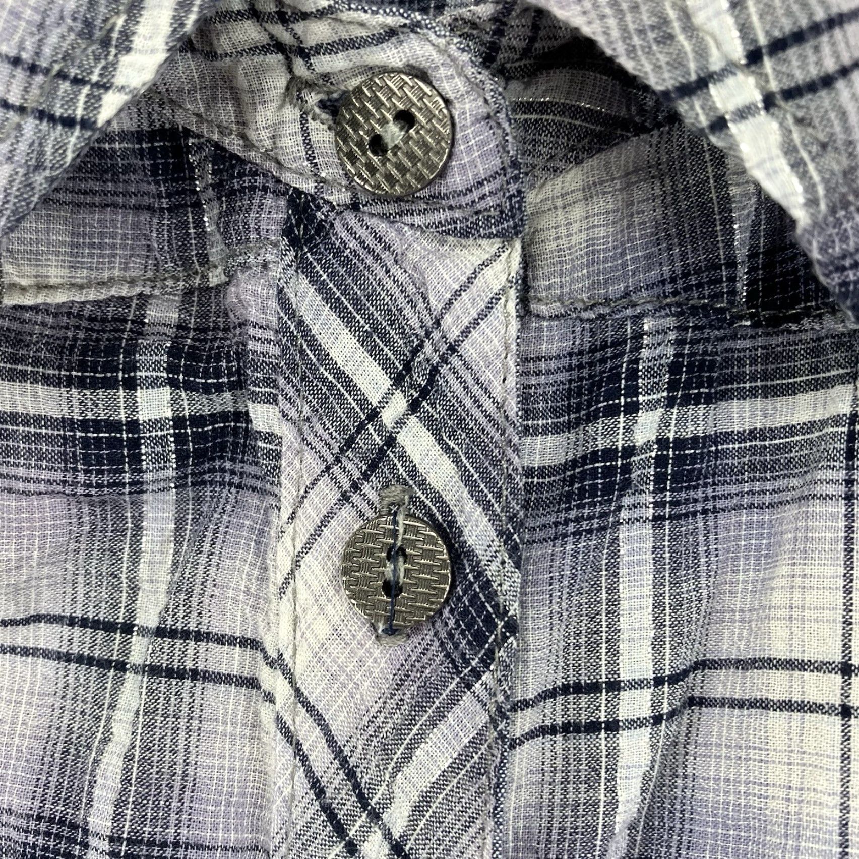 Vintage Dressbarn Women's Western Shirt Plaid Button-Up 90s Purple M Long Sleeve Roll Tab Collar Lightweight Metallic Accents Bling Shoulders Cowgirl Casual Size M / US 6-8 / IT 42-44 - 7 Thumbnail