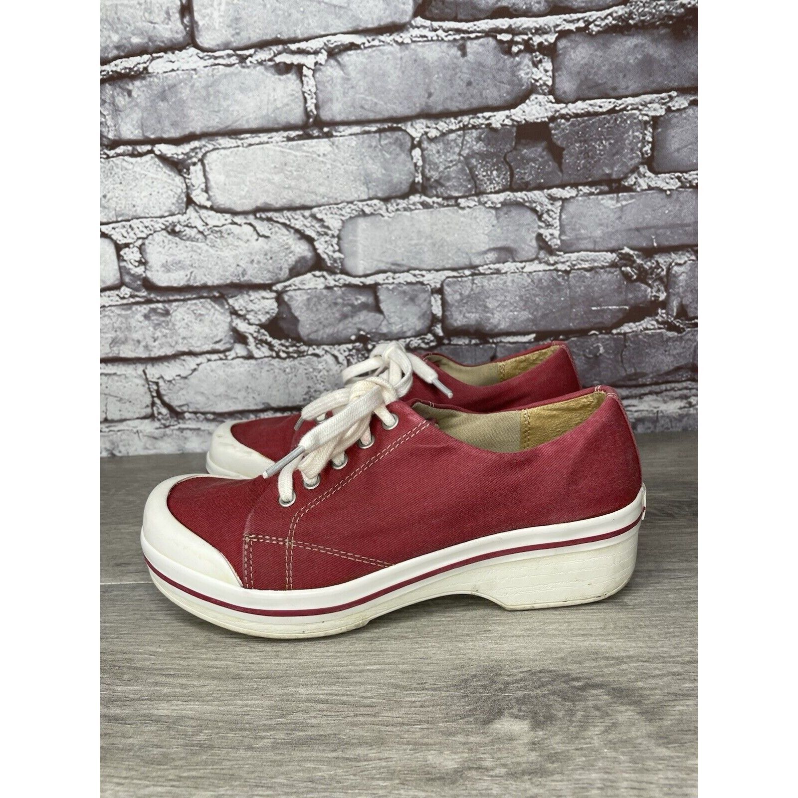 Other Dansko Vegan Red Fabric Canvas Lace Up Slip Workwear Clogs W Size US 7 / IT 37 - 10 Thumbnail