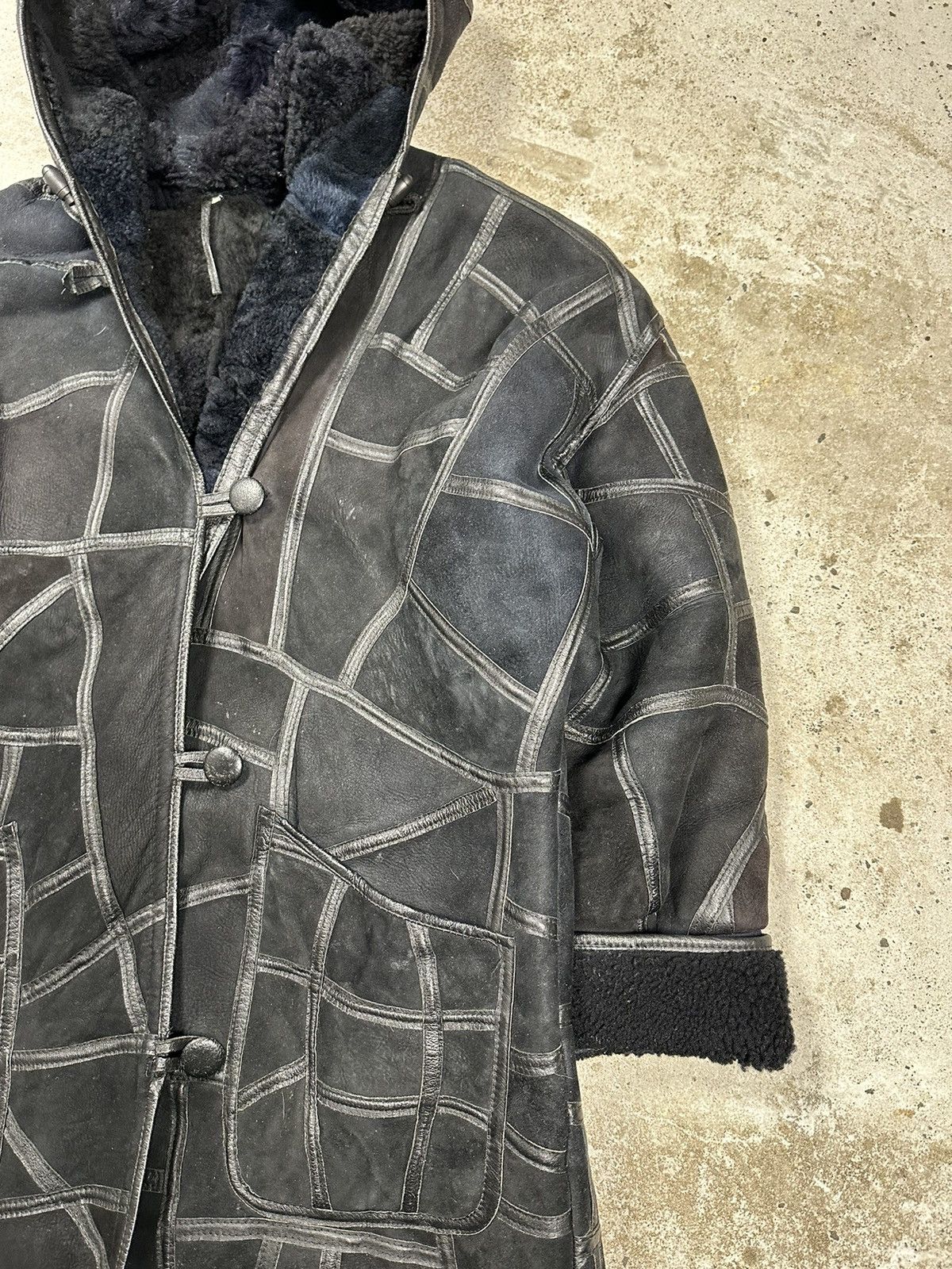 Leather × Vintage ‼️ Vintage 90s Black Leather Patchwork Coat Jacket Hooded Size US L / EU 52-54 / 3 - 7 Thumbnail