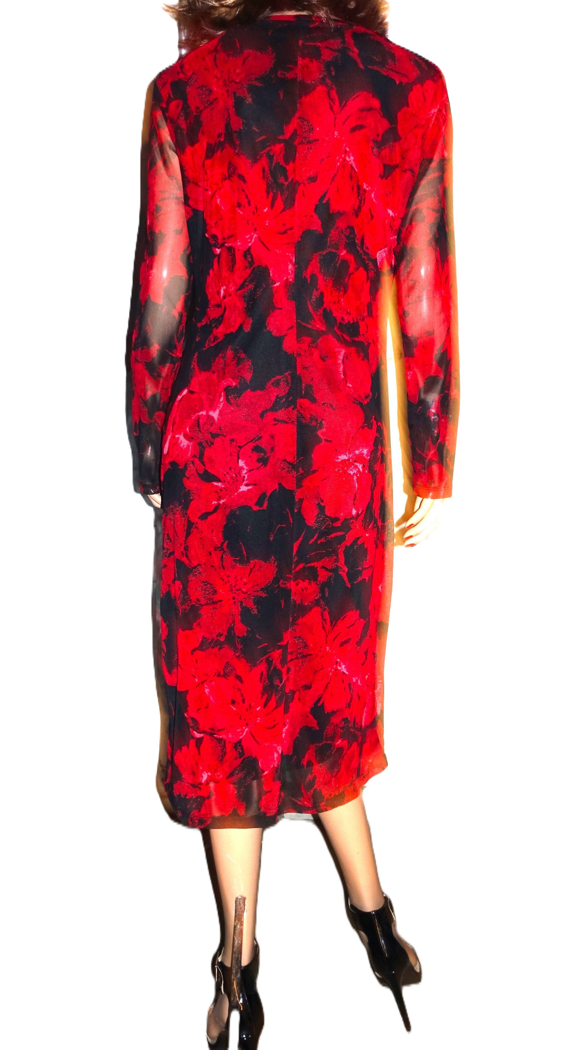 Nine West Nine West Red Black Floral Pencil Dress L Size L / US 10 / IT 46 - 5 Thumbnail