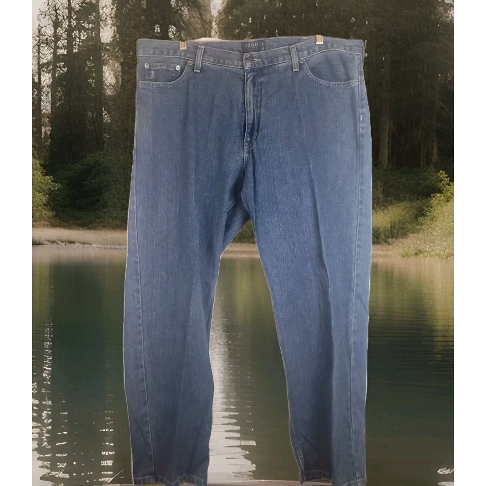 Izod IZOD Jeans Classic Fit Denim Blue 40x30 Men Regular 100% Cotton Zip Flat Front Straight Inseam 30 New With Tags Size US 40 / EU 56 - 2 Thumbnail