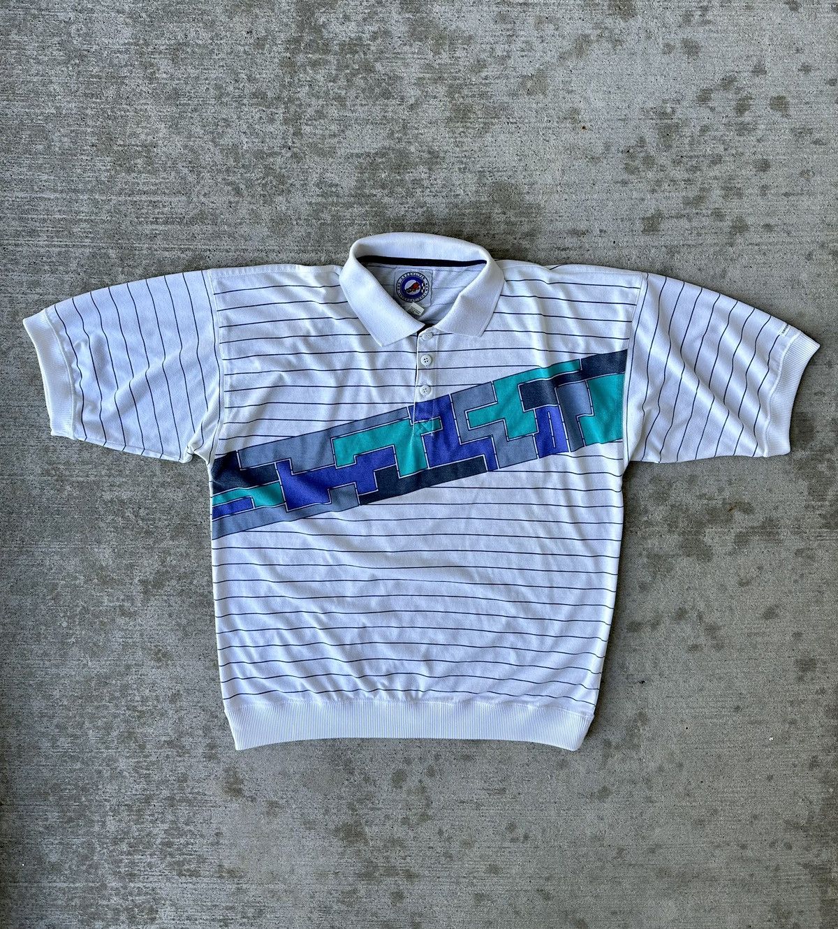 Vintage 80s Patterned Striped Polo Rugby Shirt Size US L / EU 52-54 / 3 - 1 Thumbnail